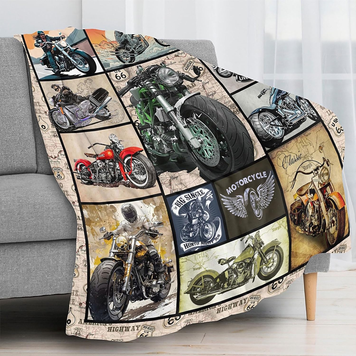 Motorcycle Blanket Gifts for Men and Women, Unique Soft Throw Blanket Gifts for Motorcycle Lovers, Cool Funny Cozy Warm Comfy Plush Flannel Throw Blanket for Sofa Couch Bedroom Livingroom 50"X40" - Image 5