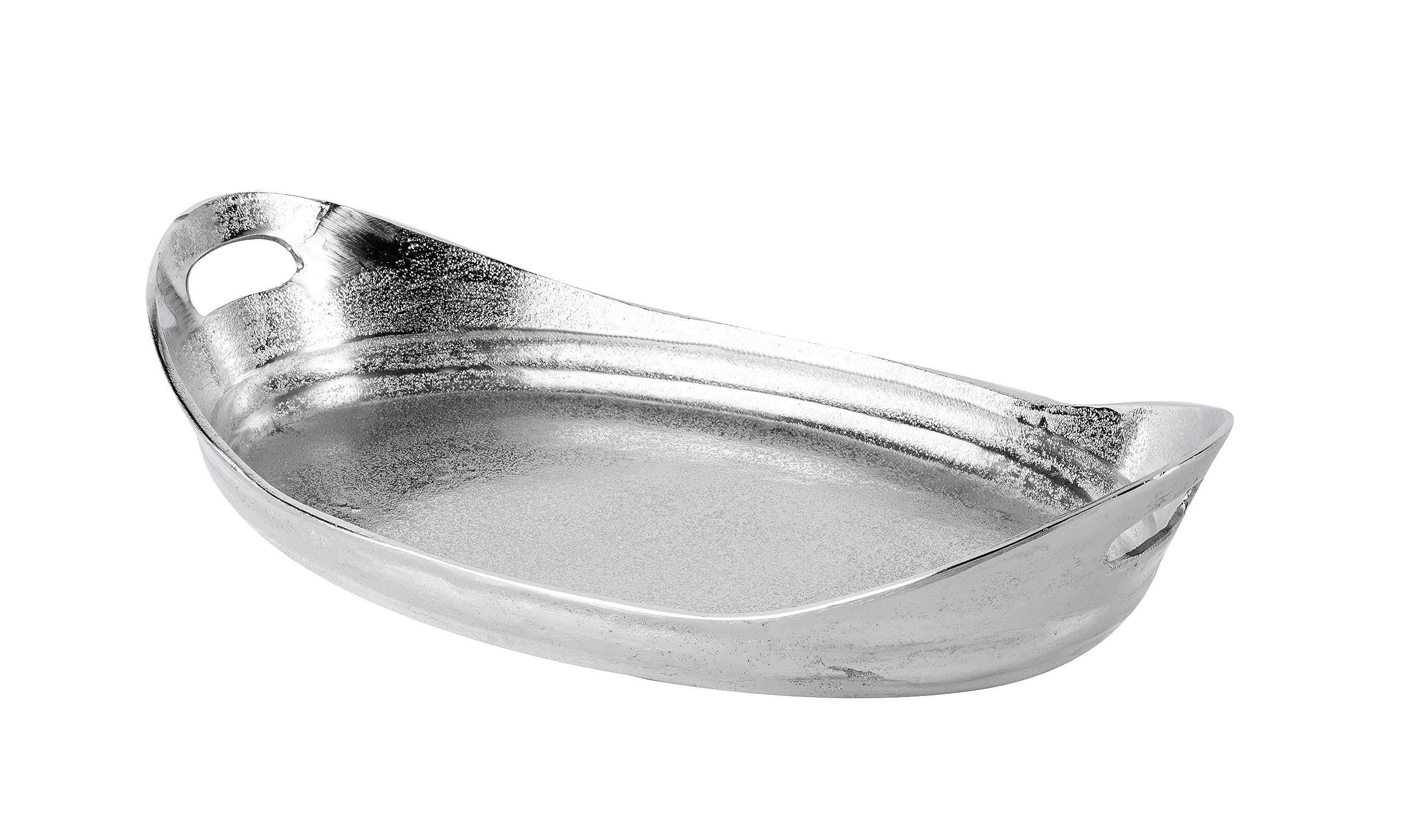 MichaelNoll Tablett - Servierbrett Aluminium Silber - Serviertablett Metall Silbertablett Dekotablett - Deko Dekoration für Wohnzimmer, Esszimmer oder Küche - 56 cm