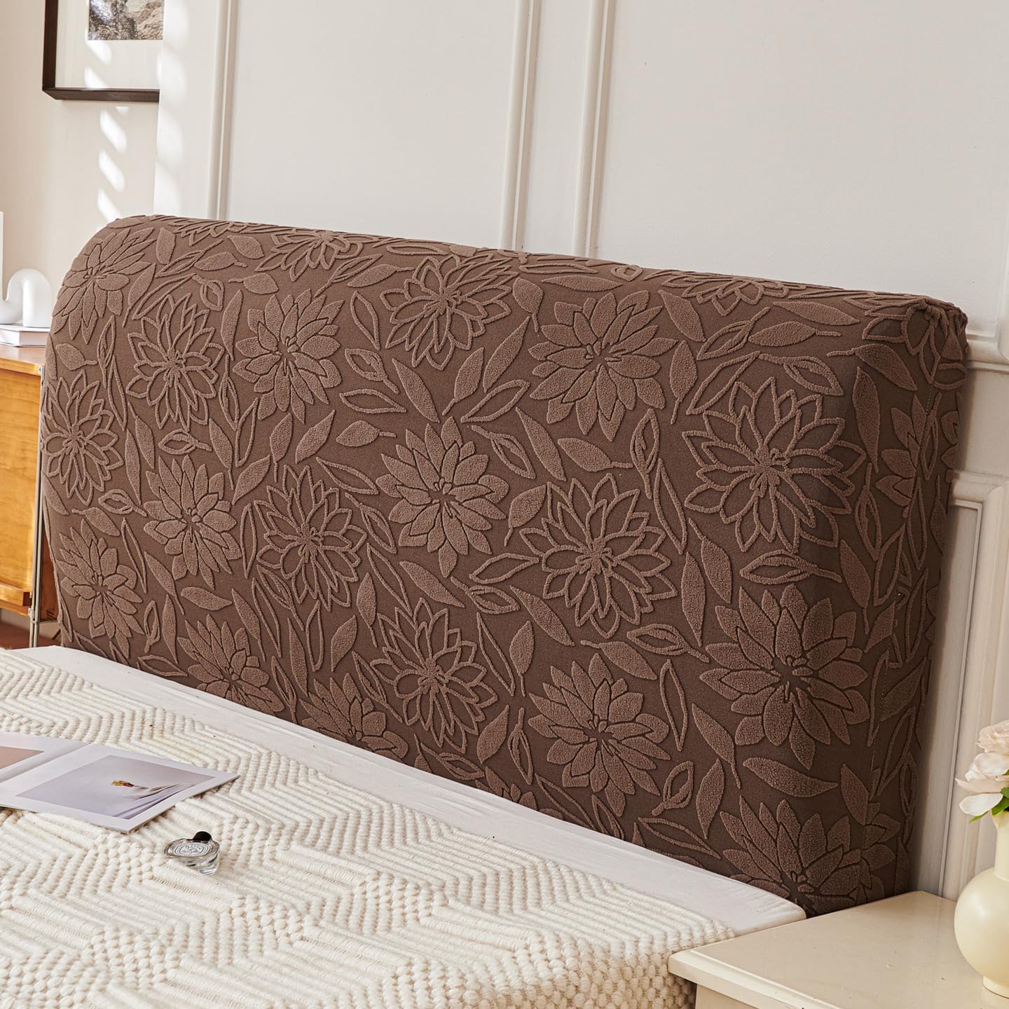 EFELIM Stretch Headboard Covers for Queen Cal King Size Bed Headboard Slipcover Flannel Bed Head Cover Dustproof Protector Cover for Bedroom Decor (Coffee,Queen: 59.0 in/150 cm)