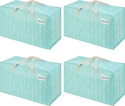 VENO 4 Pack Extra Large Heavy Duty Moving Bags with Wide Opening & Reinforced Handles, Reusable Storage Tote Bags with Strong Zippers for Clothes, College Dorm Essentials & Moving Supplies