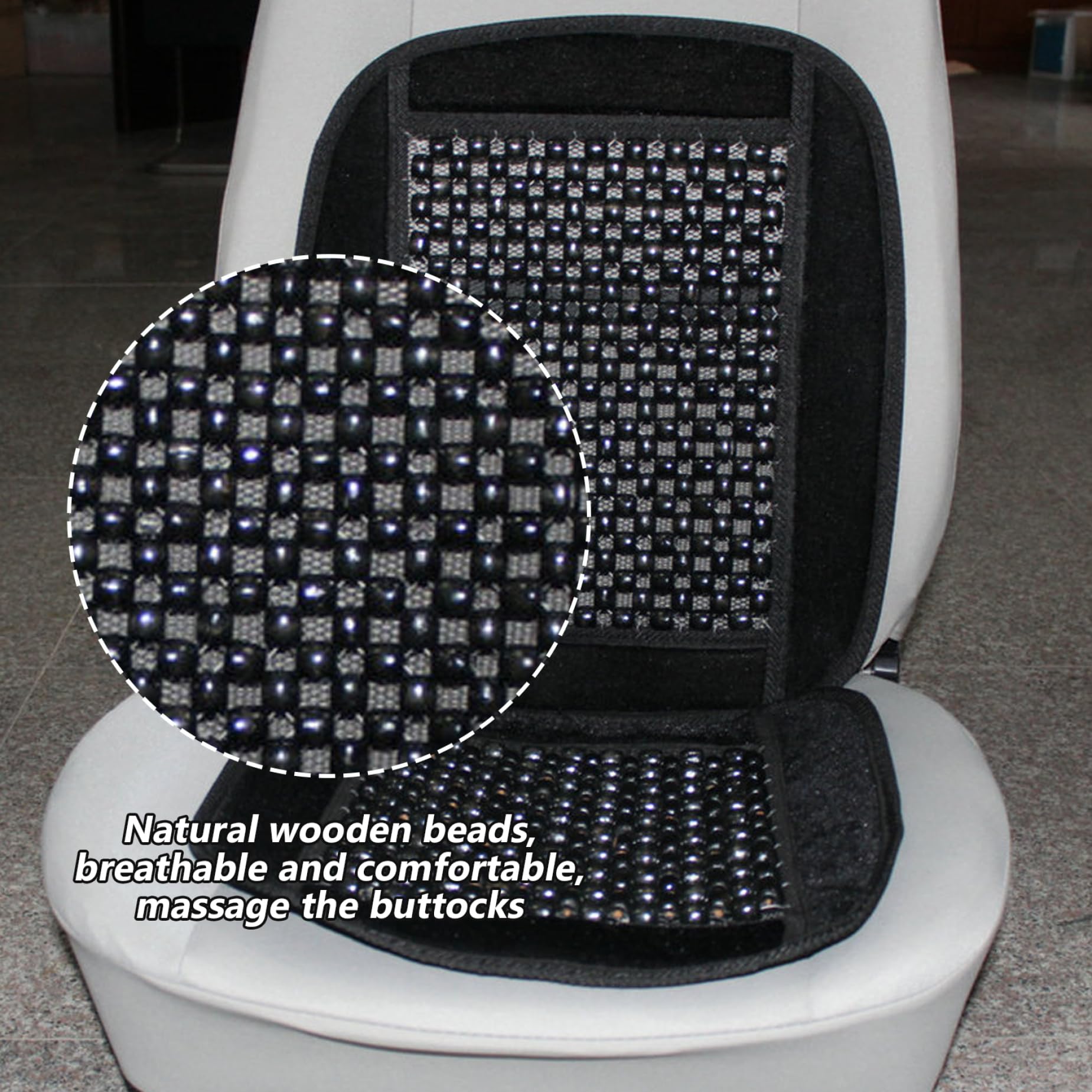 Cojín de asiento del conductor del automóvil con cuentas de madera, cubiertas de asiento de cuentas naturales para automóviles, cubiertas de asiento con cuentas enceradas pulidas transpirables, cubie