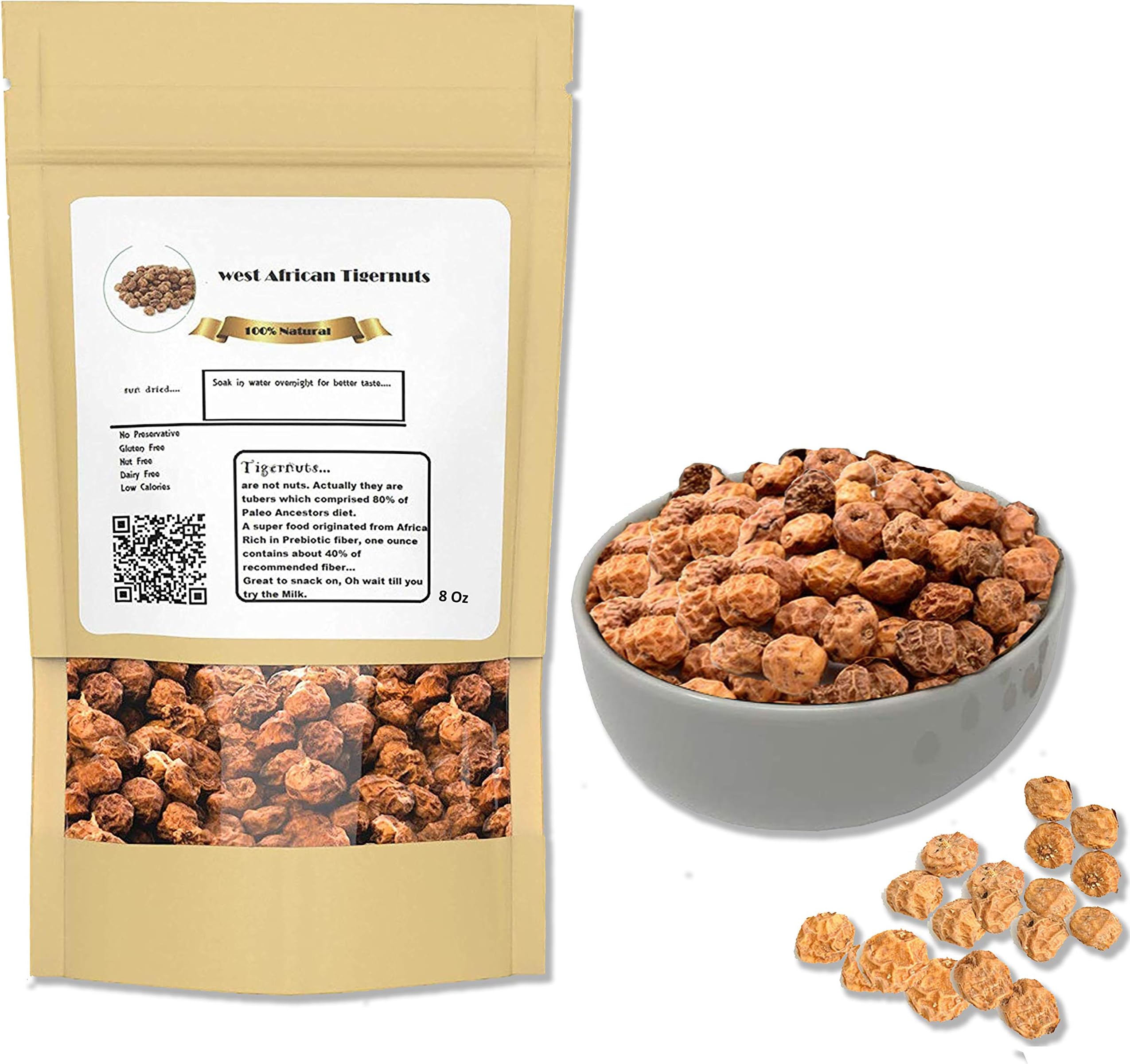 West African Tiger Nuts I Whole Raw Tigernut for Keto Diet 8 OZ Organic Gluten Free Perfect Keto TigerNuts I Sun Dried used for Tigers Milk and flour | Tigernuts power for milk