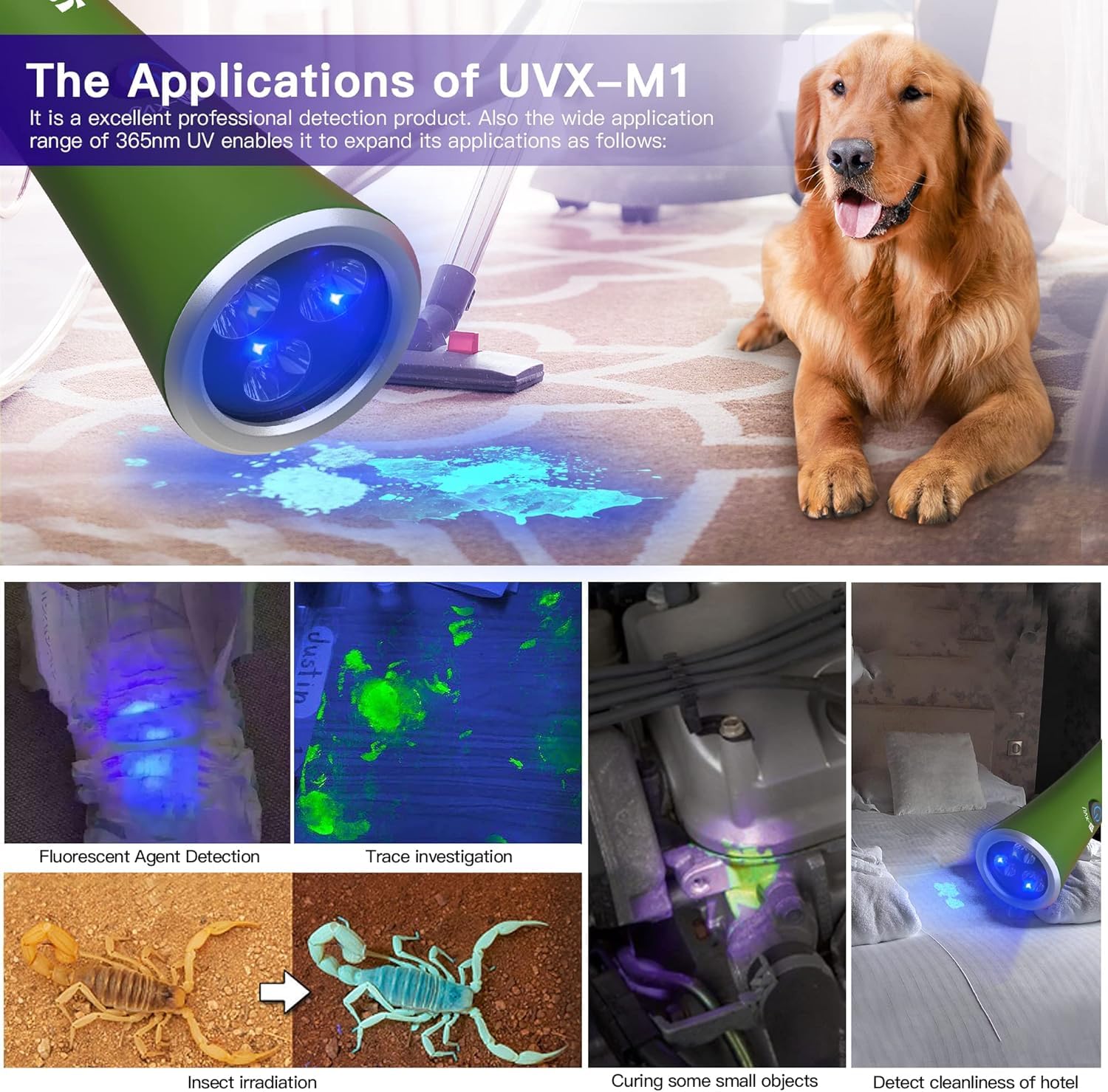 UVA-M1 Linterna de luz negra verde