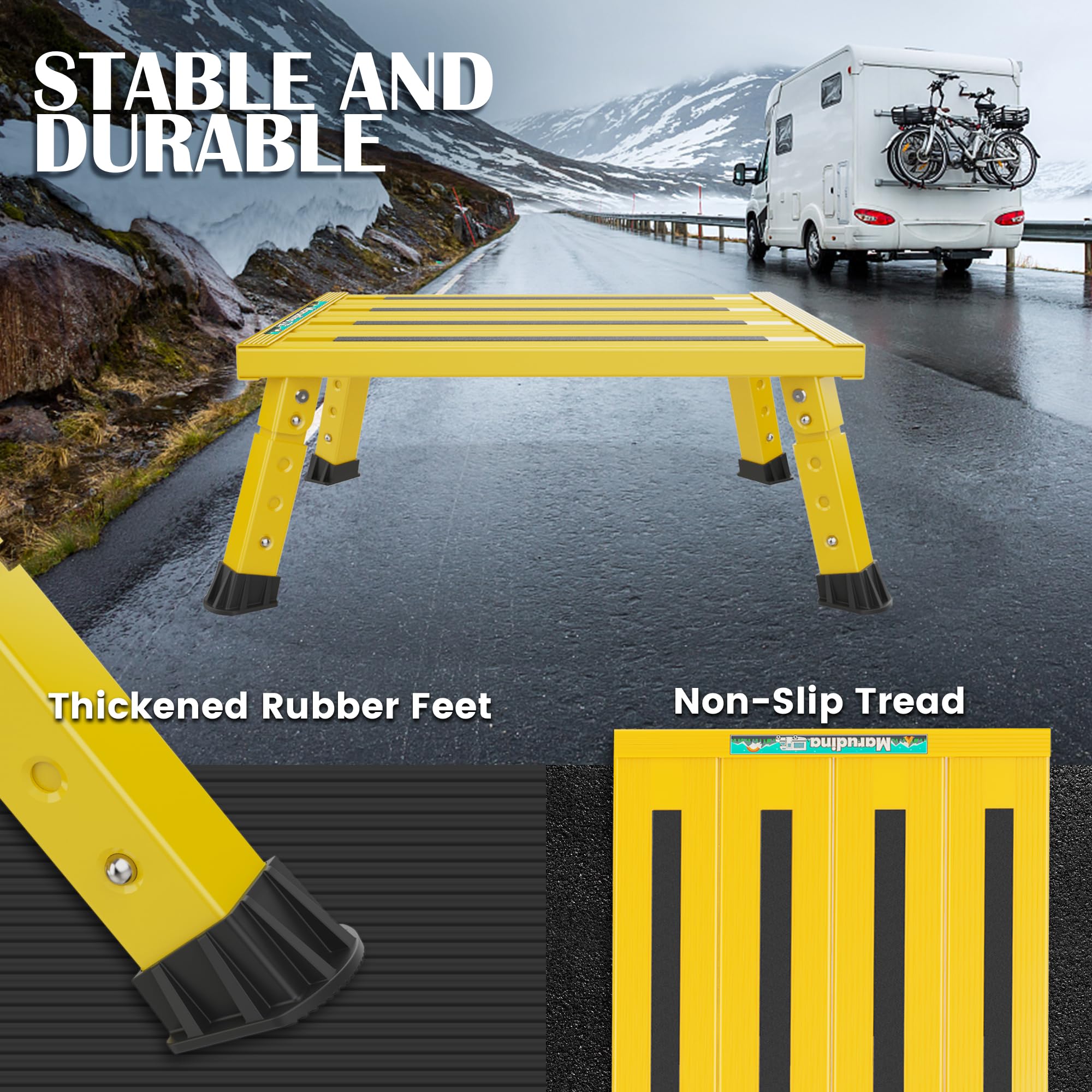 Marudina Scalino grande per camper con copertura in tessuto e superficie antiscivolo, altezza regolabile a 3 livelli, sgabello pieghevole in alluminio leggero, supporta fino a 0,5 kg, ideale per