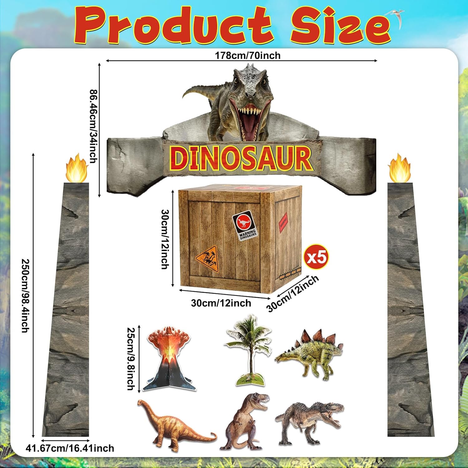 Dinosaur Birthday Party Decorations Dino Themed Door Banner Boxes Animal Park Party Porch Banner Dino Table Centerpieces Boxes Backdrop for Jungle Safari Boys Kids Photo Booth Props Favors Supplies