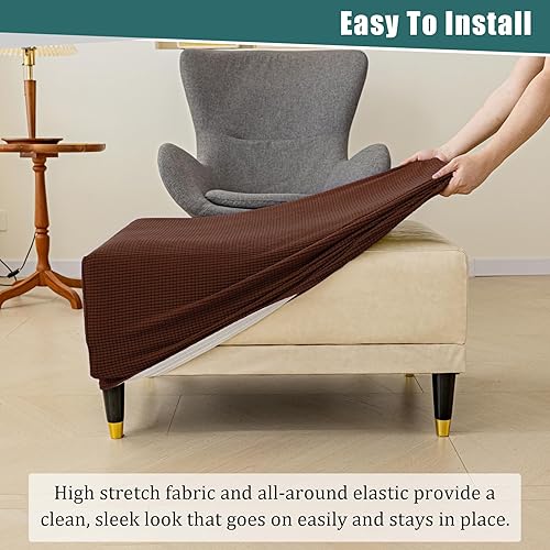 Miniatura 4 de ROSYNEY Fundas otomanas elásticas, fundas otomanas de jacquard suave, fundas rectangulares de almacenamiento para taburetes, funda protectora de