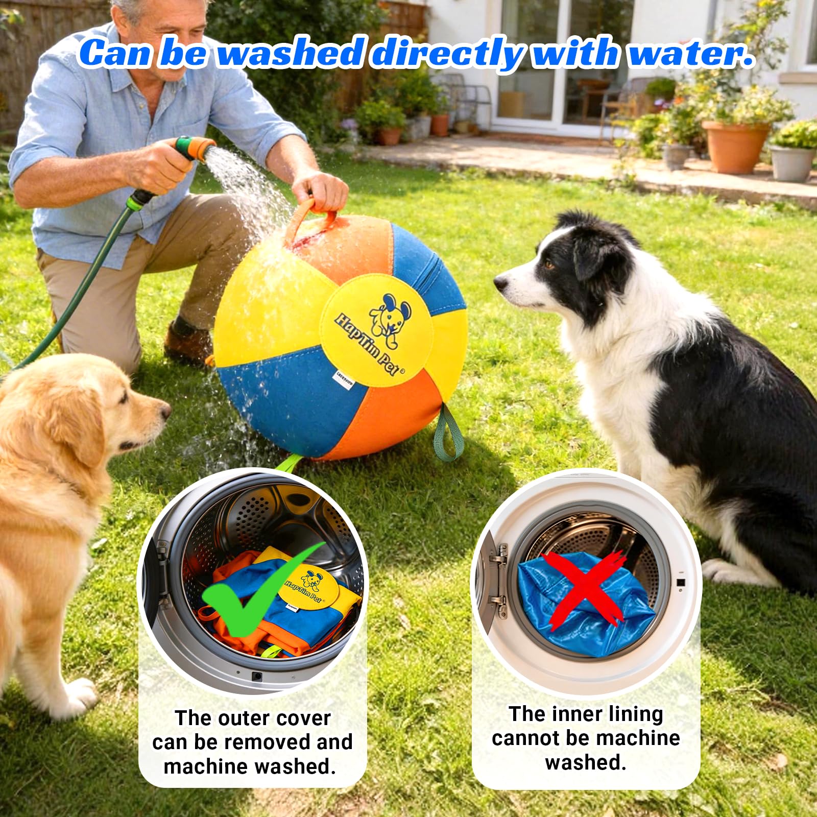 Hap Tim Pelota de pastoreo para perros, pelota interactiva para perros grandes con asas, juguete duradero de entrenamiento al aire libre para perros medianos a grandes, corgis, pastor australiano