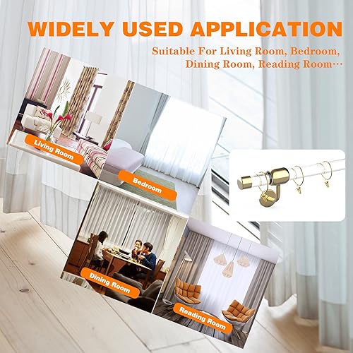 Miniatura 6 de Juego de barra de cortina acrílica de 8 pies para ventanas de 96 pulgadas, barra de cortina acrílica transparente de 1 12 pulgadas de diámetro con