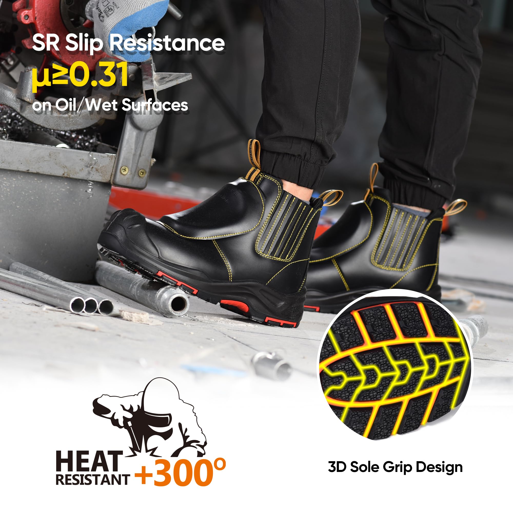 SAFETOE Botas de soldadura para hombre, punta compuesta, botas de seguridad con protección metatarsiana, resistentes al fuego, botas de soldadura resistentes al calor 300 ℃, botas de trabajo para
