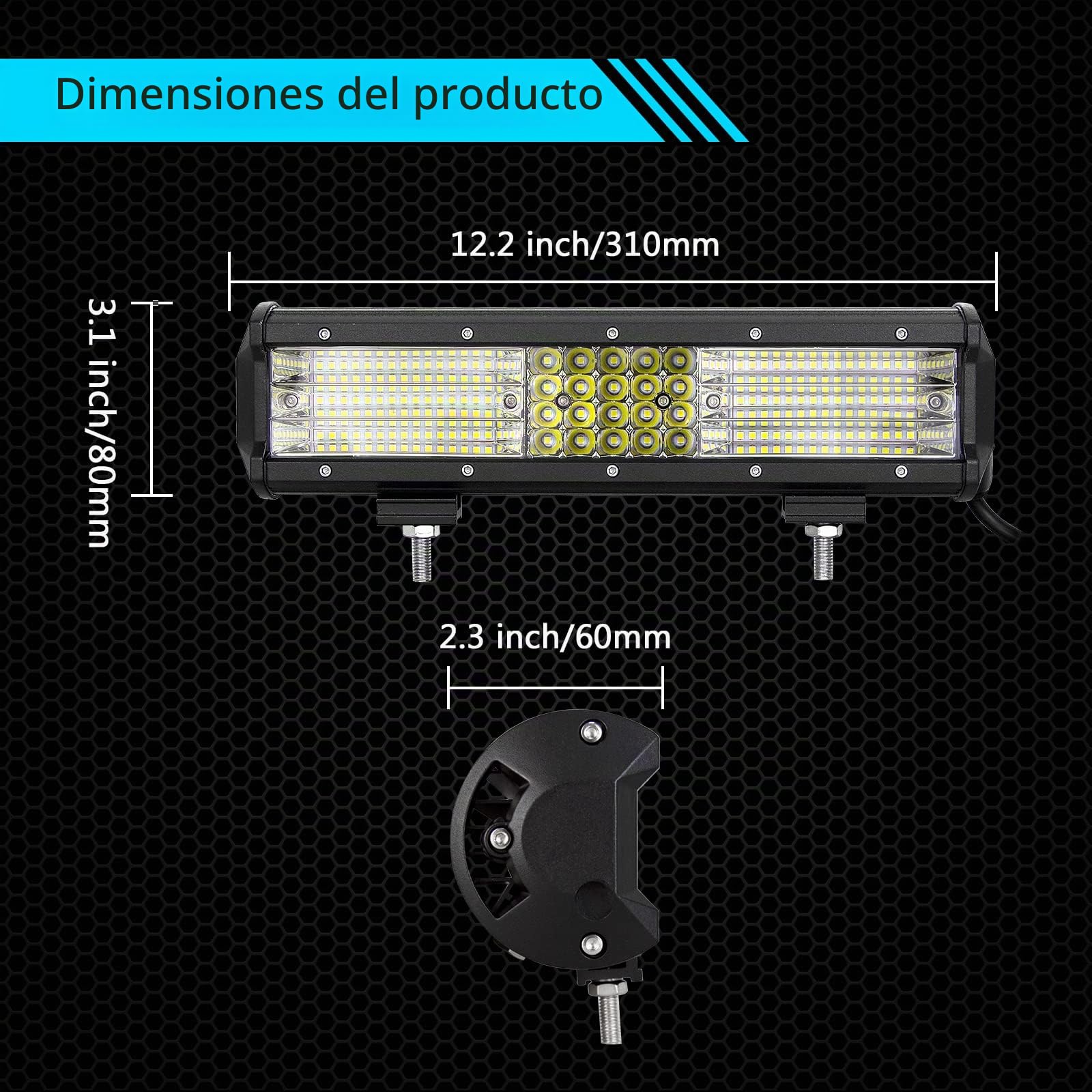 Willpower Barra LED 4x4 330W 30cm Barras Luce de Trabajo 9D Combinación de Punto Inundación Foco Led 12V 24V 6000K Faro Led IP67 Impermeable para Coche Tractor Camion Barco ATV UTV SUV