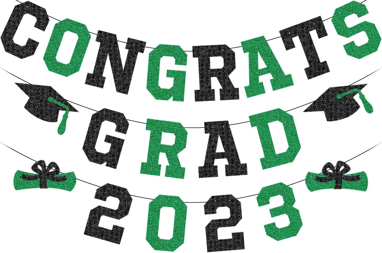 Congrats Grad 2023 Graduation Banner Congrats Grad Graduation Party Class of 2023 Congrats Grad Banner Hanging Decoration for Grad Party College High School Home Party Supplies Black Green Glitter