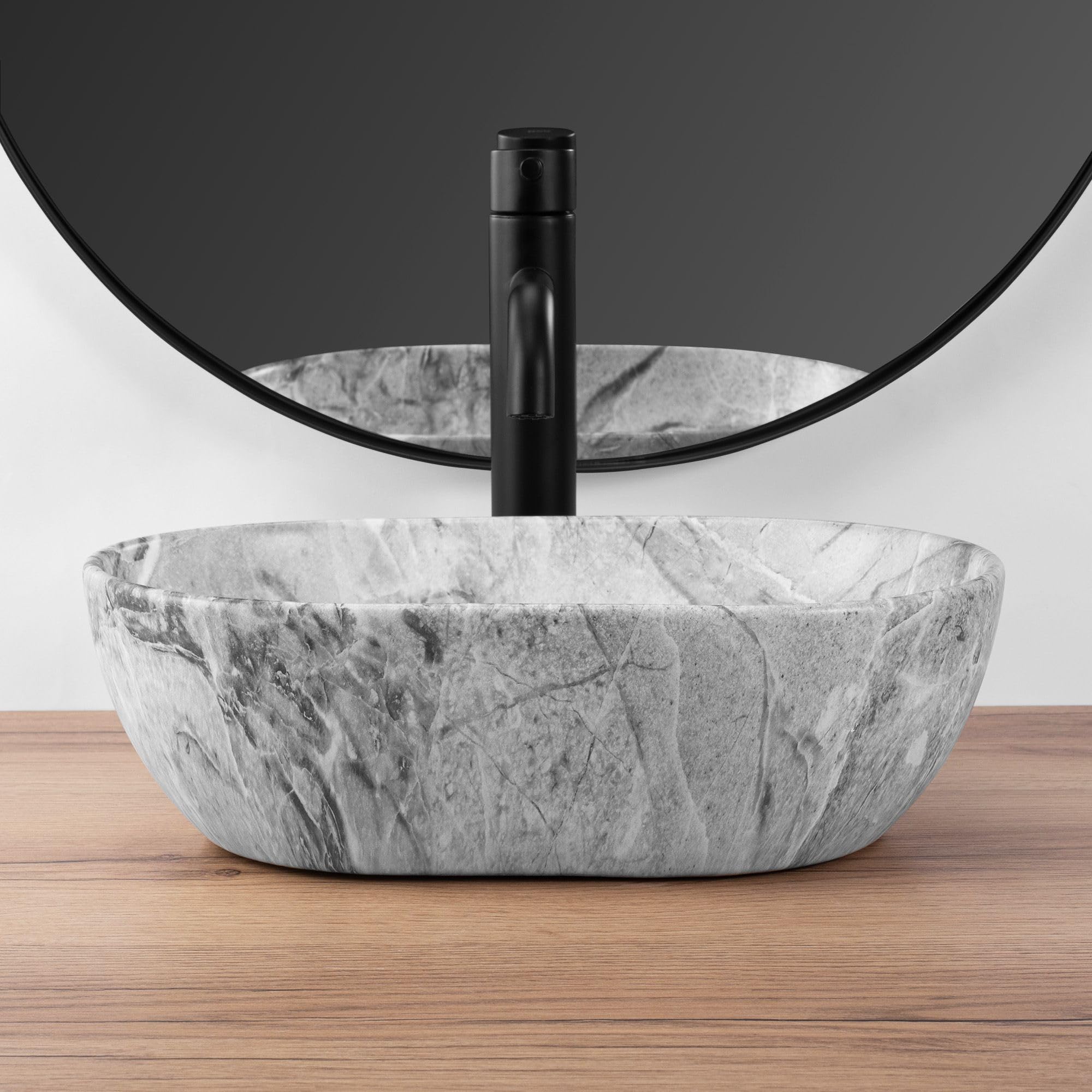 Rea Lavabo de cerámica sobre encimera Amelia Mini Oval Light Grey, Diseño elegante para baños modernos - 38X26X12CM