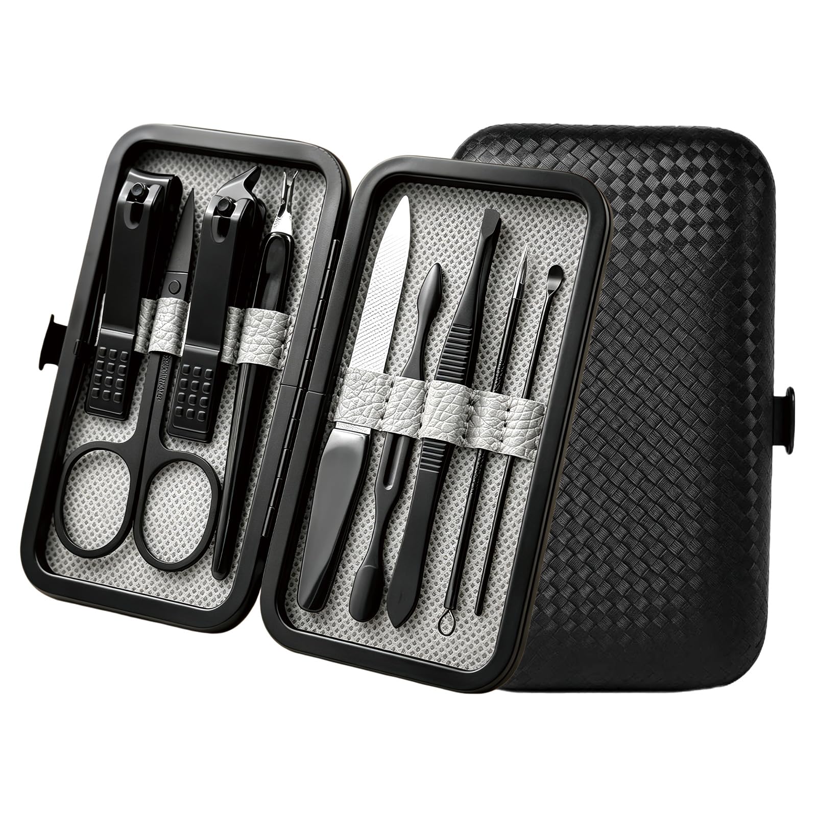 9-Pc Manicure Set, Stocking Stuffers for Men, Teen Boy,Gift Ideal for Dad Grey/Black