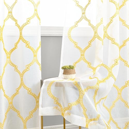 Miniatura 5 de DWCN - Cortinas de lino sintético con bolsillo marroquí, Poliéster & Mezcla de poliéster, Amarillo