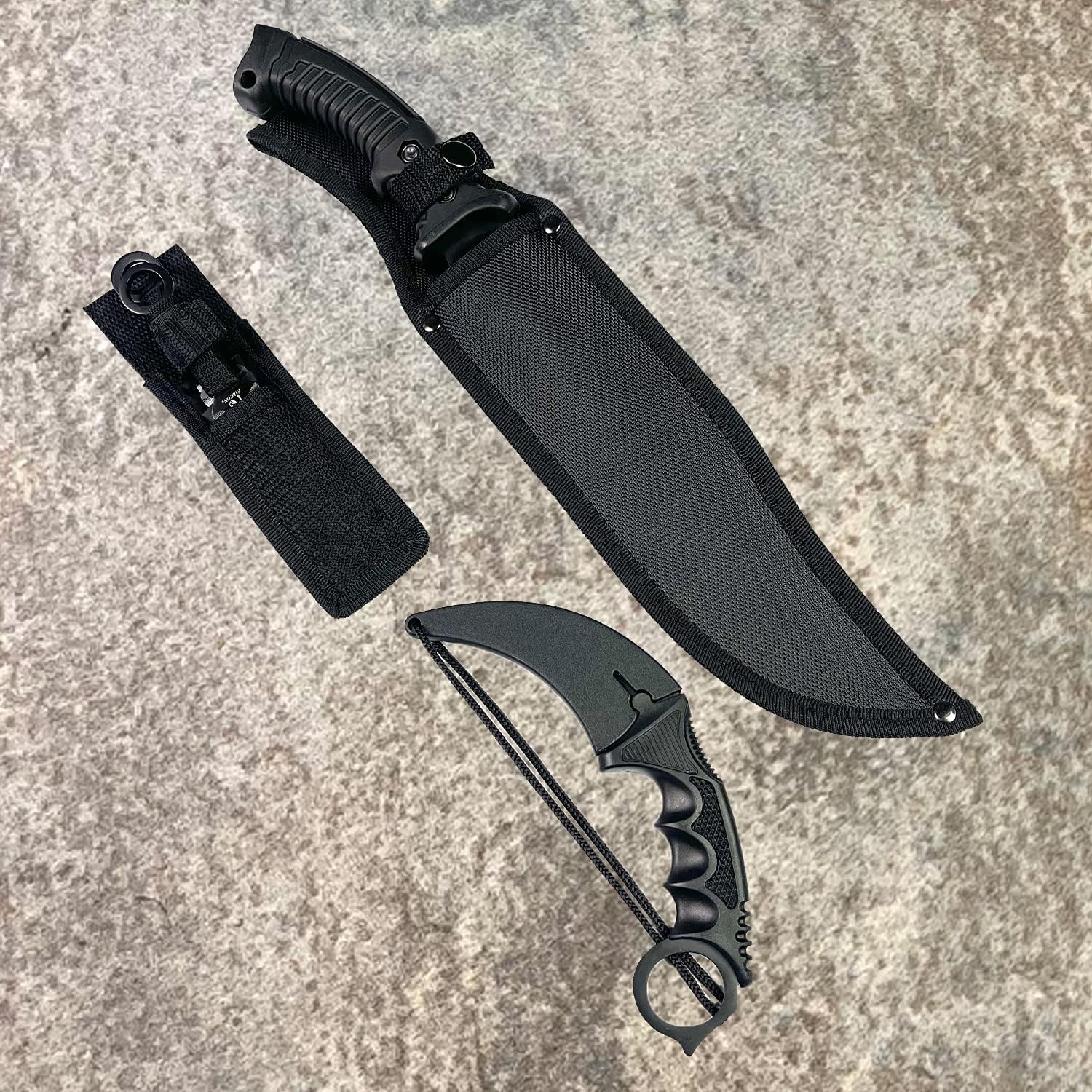 Falcon Machete 3 Piece Set with Throwing Knives and Necklace Knife Karambit for Camping, Outdoor Sports and Collections.