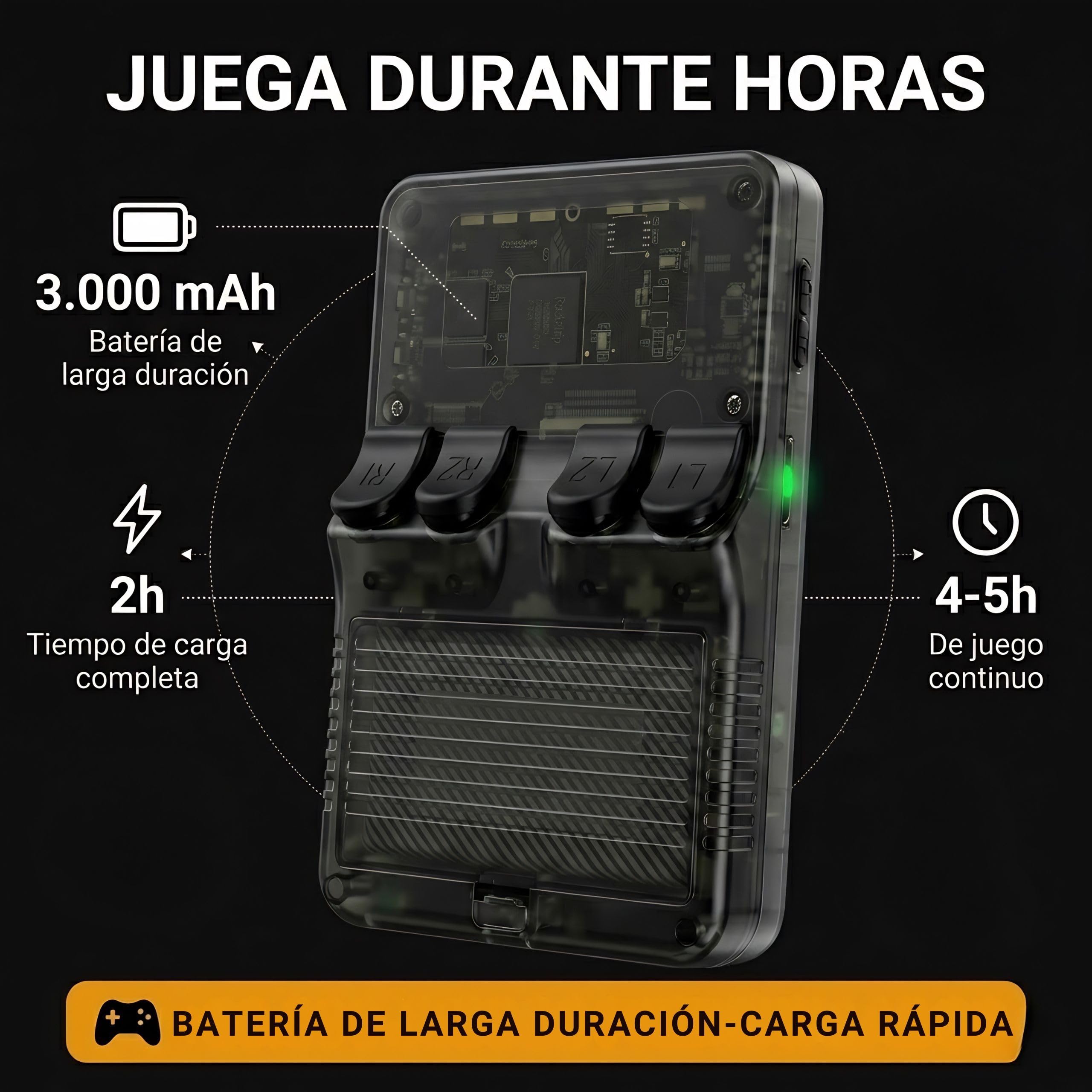 Consola Retro Portatil con 20.000 Juegos - Versión 2025- Mini Consola Arcade - Juegos de PS1, PSP, N64, NDS, SuperN, GameB, GBA, NeoG, etc. - Pantall HD 3.5' 640 * 480 - Rechace Imitaciones (Negro)