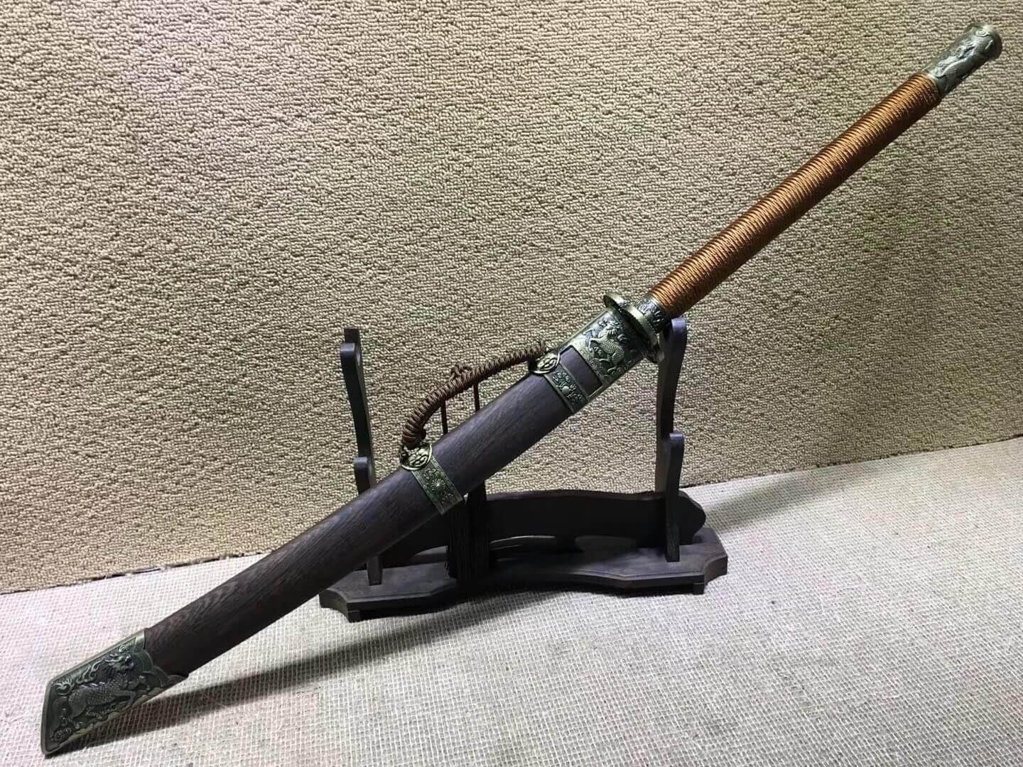 Chinese Swords,Broadsword,Kangxi dao,Damascus Steel red Blade,Alloy Fittings,Rosewood Scabbard