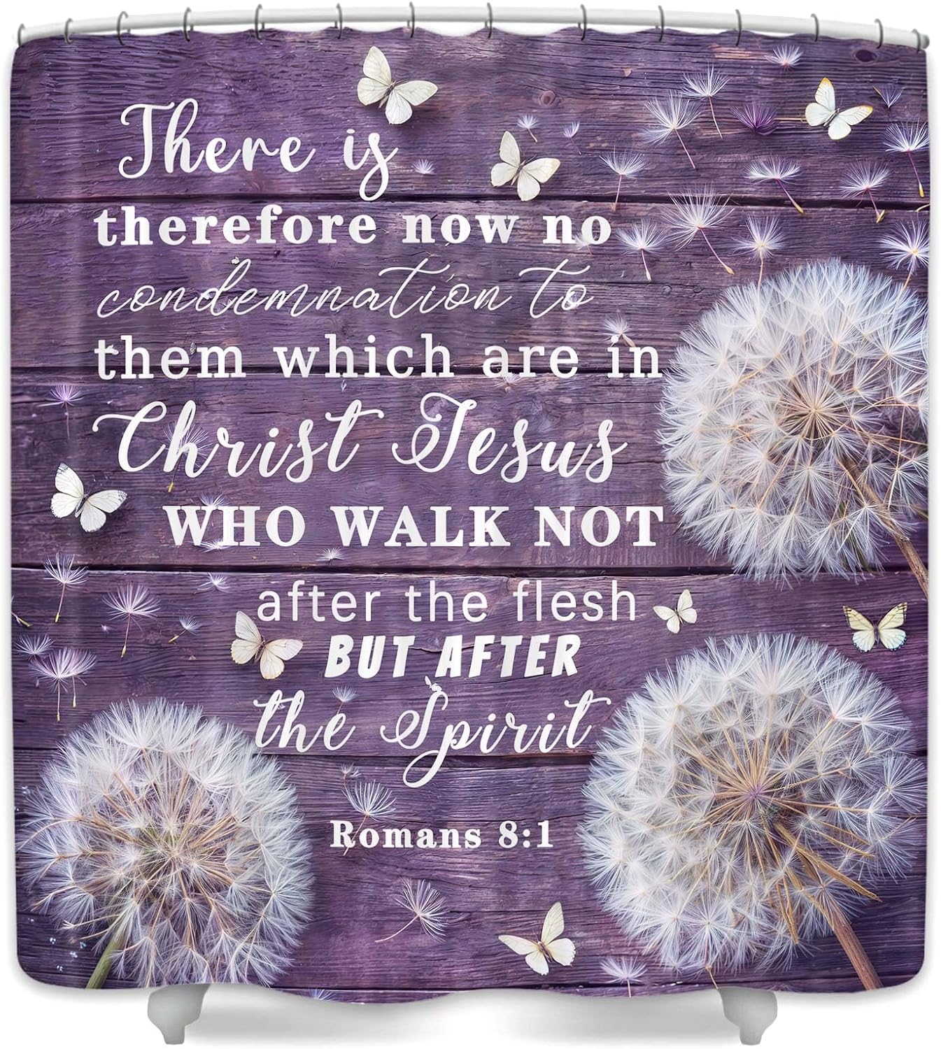 DYNH Purple Dandelion Butterfly Shower Curtain, Wooden Plank Bible Verse Christian Bathroom Decor, Fabric Shower Curtain Set with Hooks,69X70 in