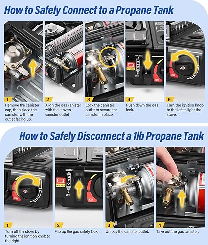 Miniatura 6 de WADEO Estufa de camping portátil de combustible dual con manguera reguladora de propano, estufa de gas portátil para parabrisas, estufa de