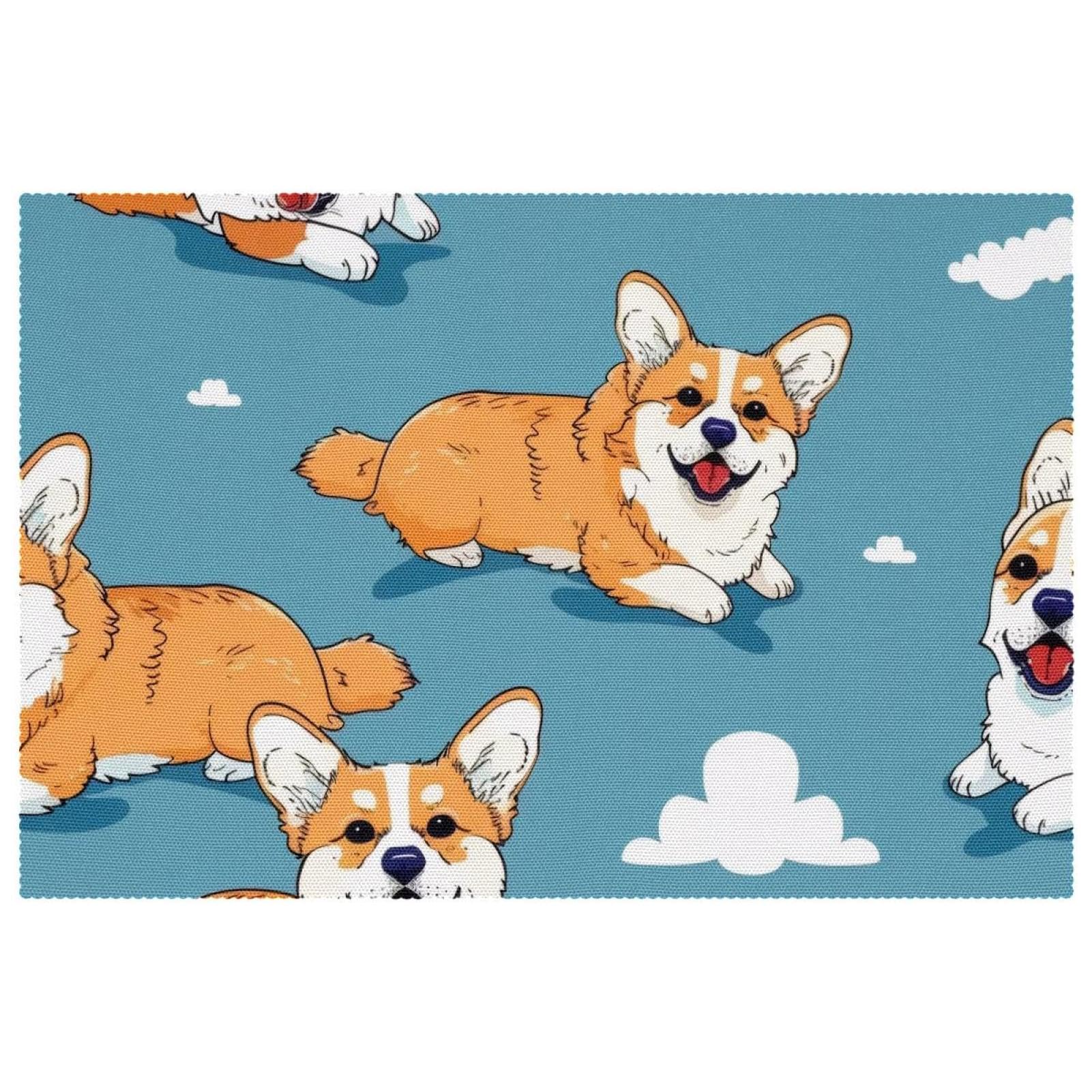 Set de table Corgi antidérapant et résistant à la chaleur lot de 6 pièces bleu 30x45 cm