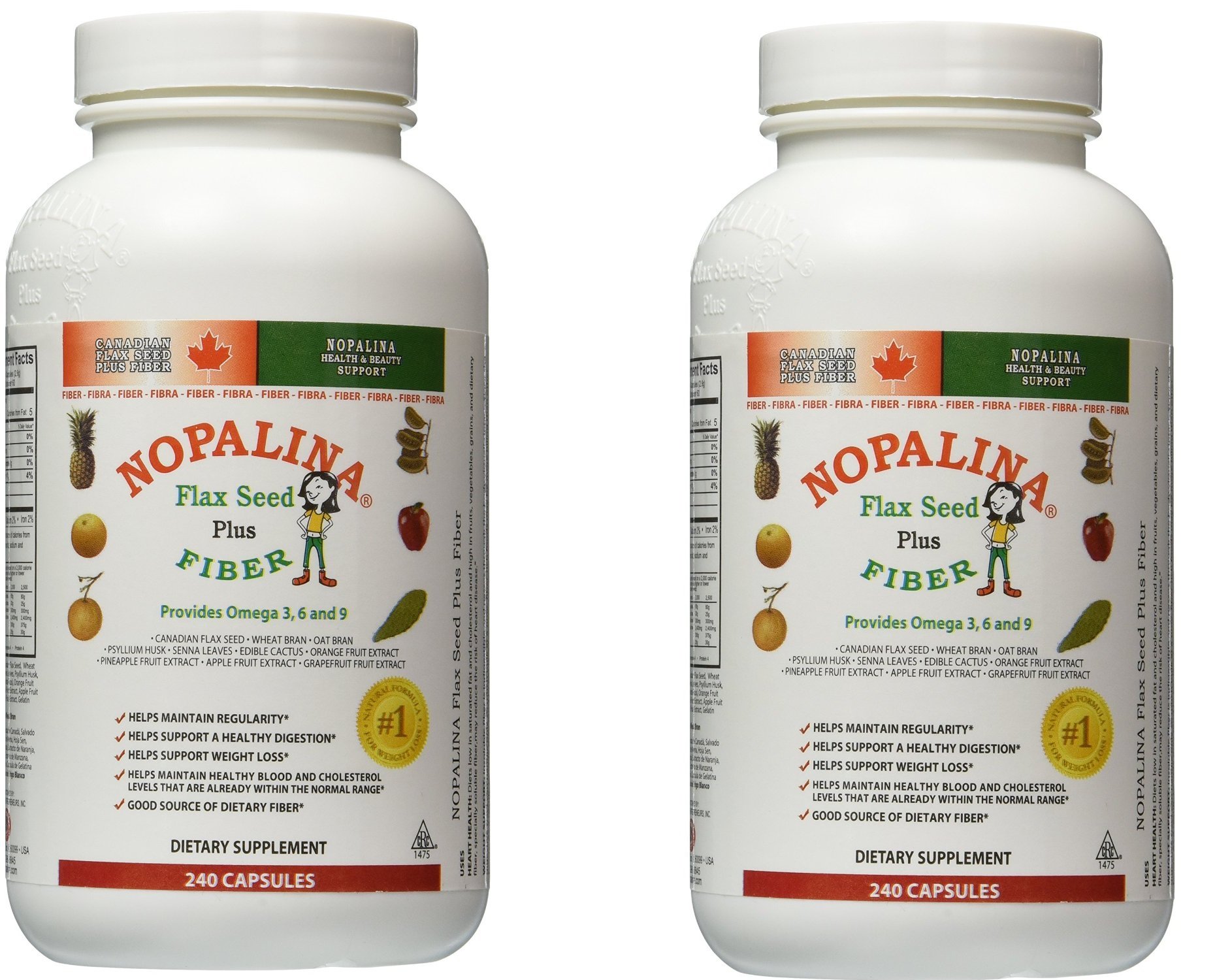 Nopalina Flax Seed Plus Fiber 240 Capsules Dietary Supplement (Pack of 2)