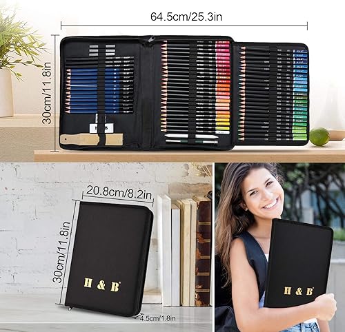 Miniatura 7 de YBLANDEG Juego de lápices de colores para dibujar y dibujar 96 piezas, suministros de arte, pintura de grafito, kit de lápices de arte profesional,