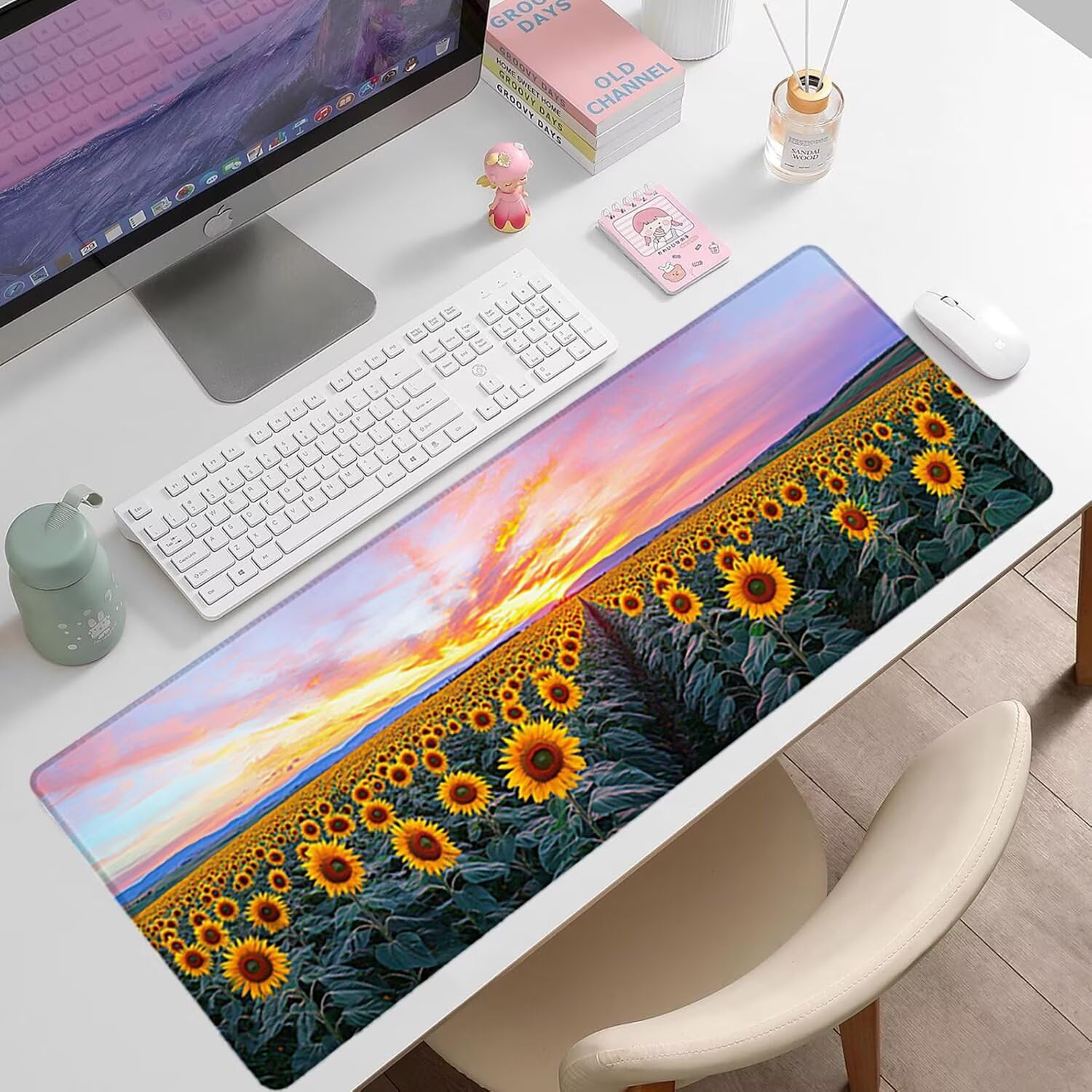 Podkładka pod mysz XXL zachód słońca - 1400x600x3mm - krajobraz duża mata na biurko z przeszytymi krawędziami i antypoślizgowa wodoodporna do komputera, przenośna poprawia precyzję i szybkość -35488