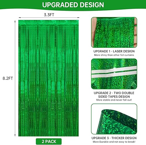 Miniatura 2 de Paquete de 2 cortinas de flecos de papel de aluminio de oropel de 3.3 x 8.2 pies, actualizadas, cortinas de fondo de fiesta con serpentinas