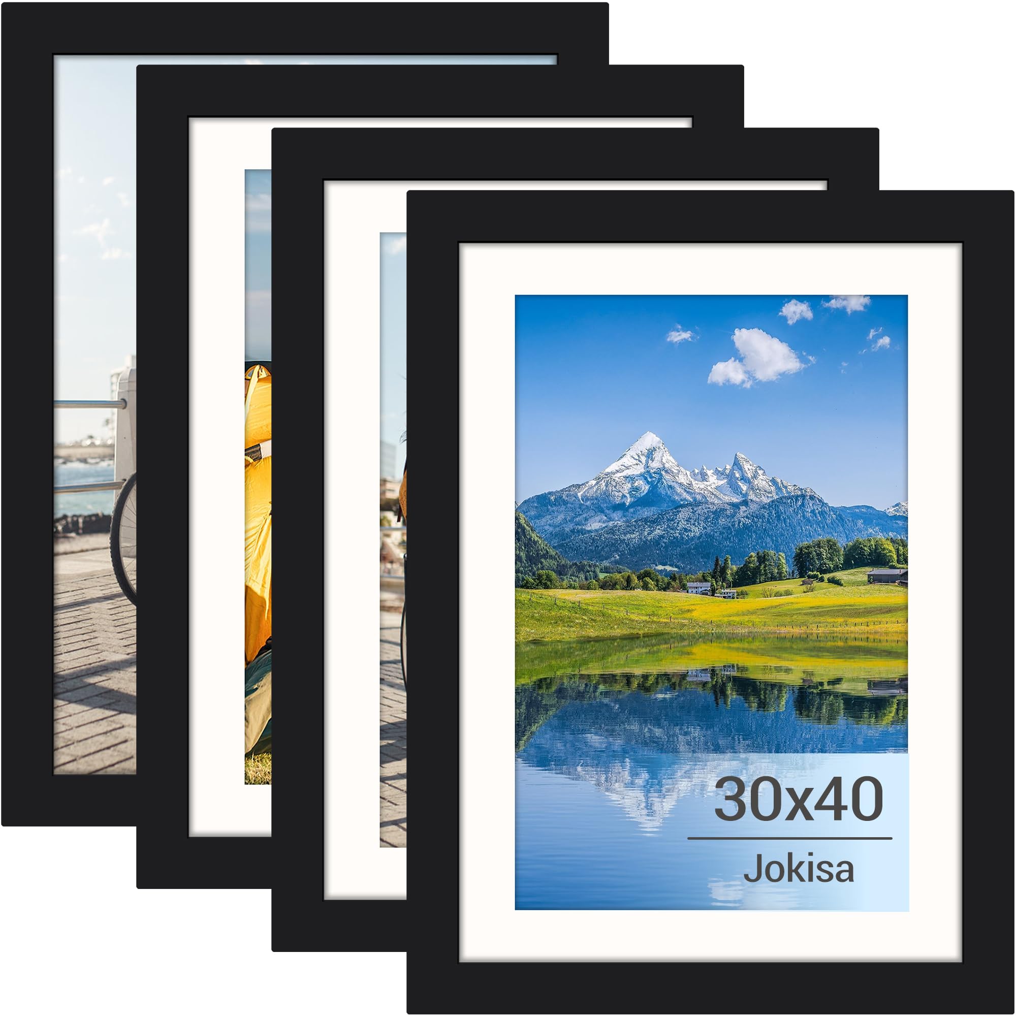Jokisa 4 Stück Bilderrahmen Din A4, Rahmen 21x30 Schwarz mit Plexiglas, Bilderrahmen für Fotos, Bilder, Poster