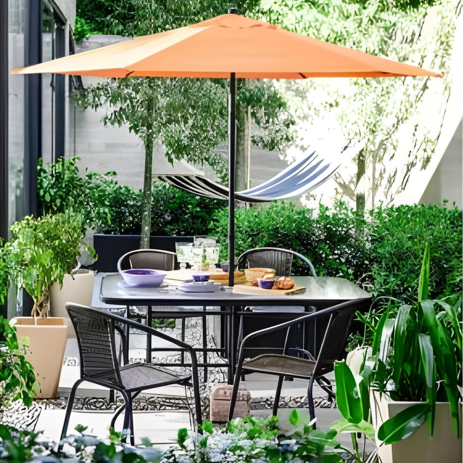 ZOLTA Gartentisch 140 x 80 cm in Glas Terrassentisch Wetterfest Buffettisch Partytisch für Garten Terrasse und Balkon | 4-6 Personen | Outdoor Esstisch Campingtisch | Schwarz