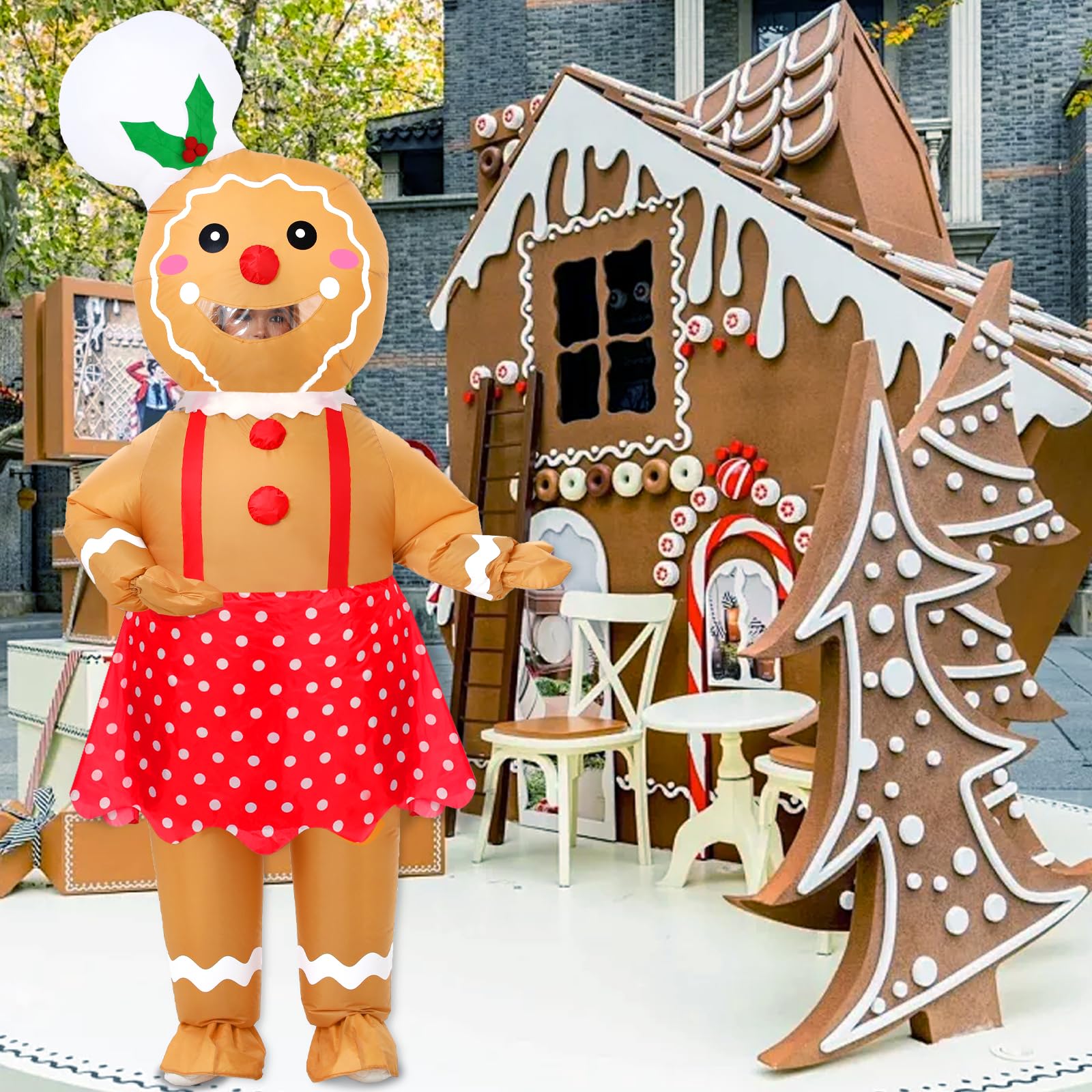 Anroong Inflatable Christmas Gingerbread Costume for Adult Halloween Blow Up Costumes Gingerbread Man for Women Funny Cosplay Party - Image 4