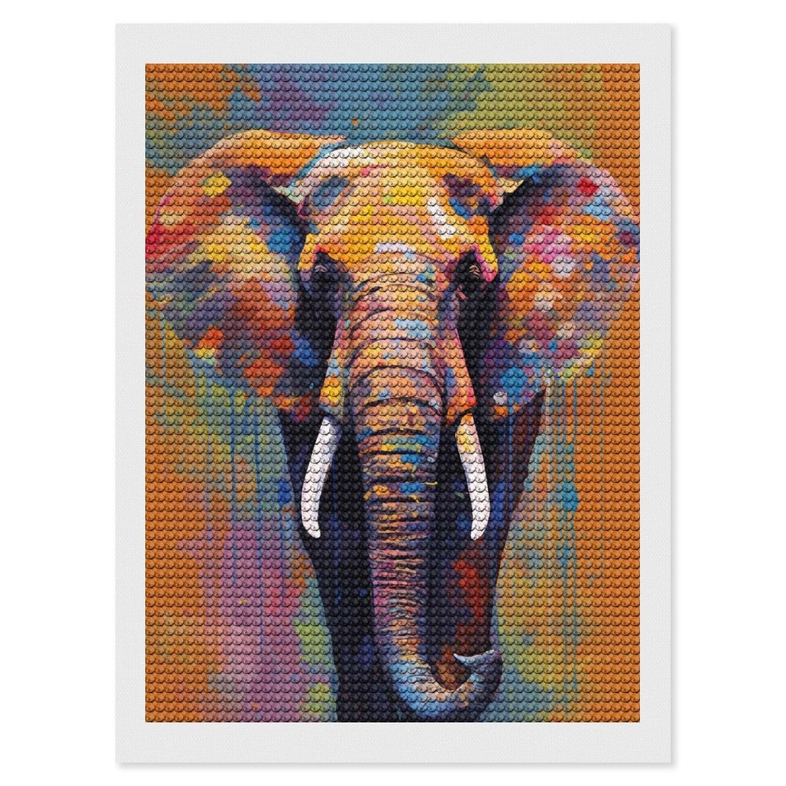 Junmoney Elephant Abstract DIY Diamond Art Canvas Kit 12"x16", Complete Accessories, Creative Leisure Activity, Home Wall Decor, Gift Idea