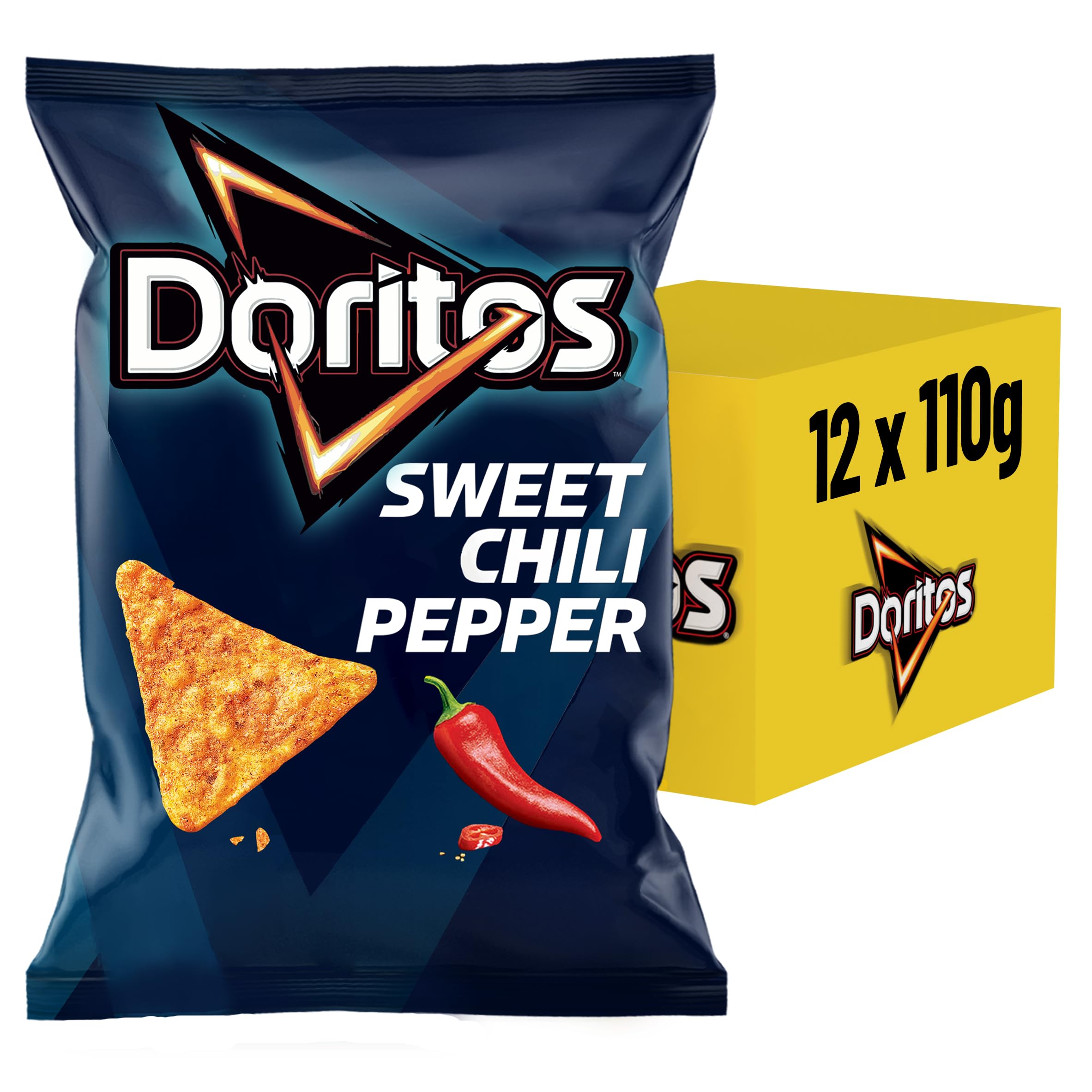 Doritos Sweet Chili Pepper - Tortilla Nachos mit süßem Chili-Geschmack - Herzhafter Snack zum Knabbern aus Mais (12 x 110g) (Verpackungsdesign kann abweichen)
