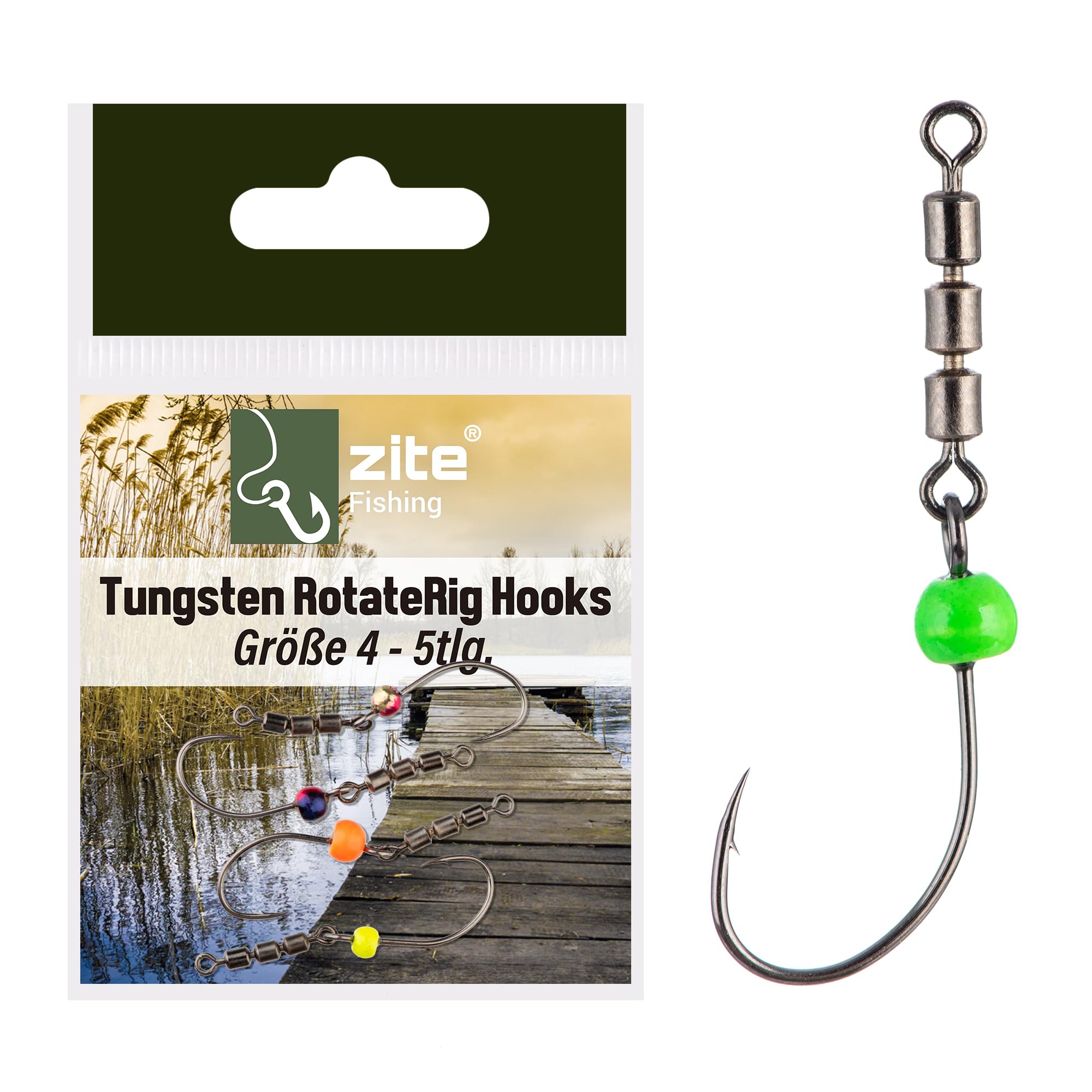 Zite Fishing Rotate Rig Hooks | 5 Stück Rotationshaken mit Tungstenperle | Forellenhaken für UL-Gummiköder wie Curly Viper & Mighty Mag | Rotor-Haken Größe 4-6 | Angelzubehör fürs Forellen-Angeln (4)