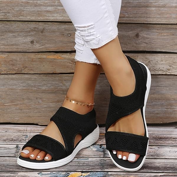 Orthopädische Sandalen Damen Sommer Schuhe Elegant - Bequem Waschbare Slingback Wandern Slides Sandals mit Weiche Fussbett - Outdoor Wassersandalen Casual Strick Plateau Sommerschuhe Frauen - 5
