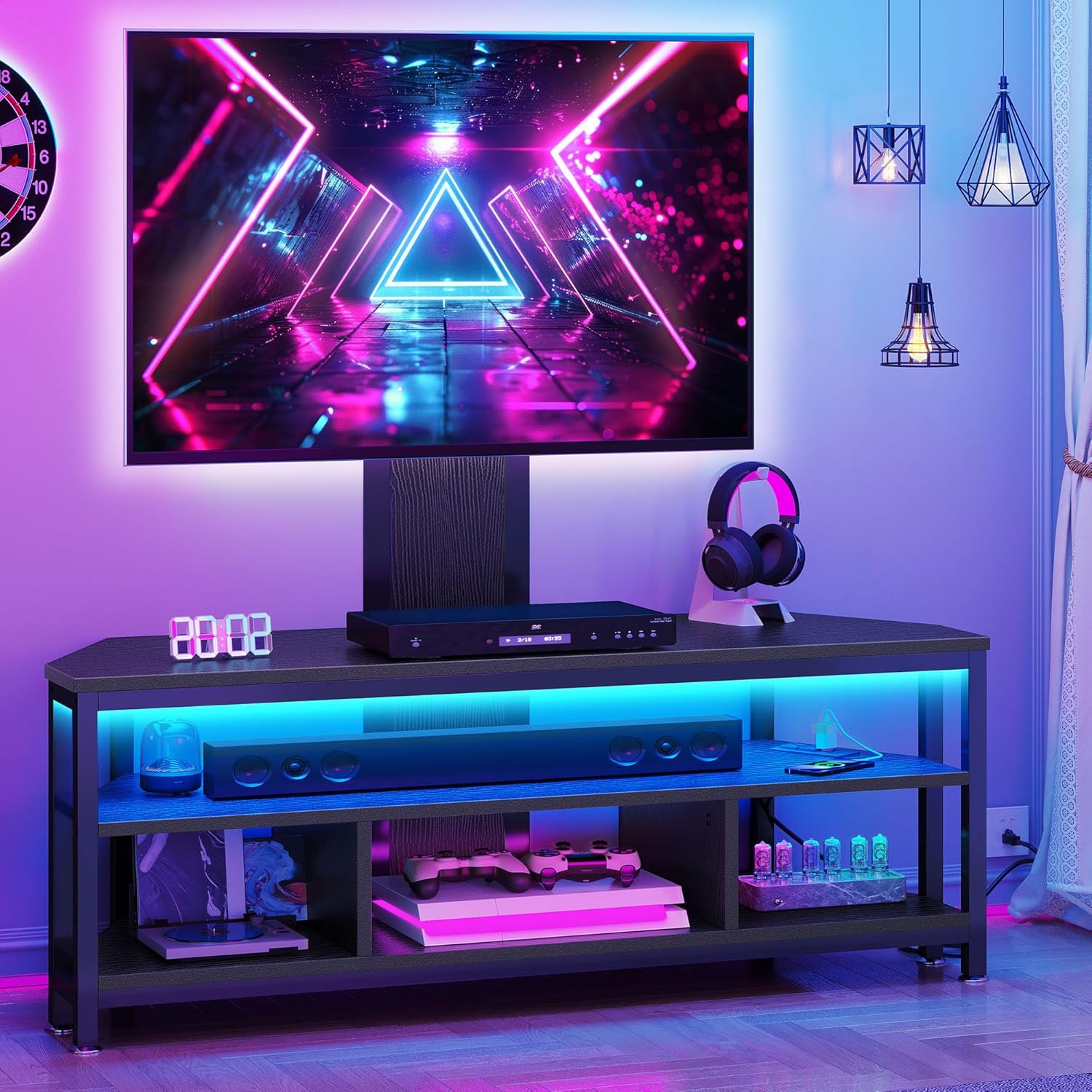 YITAHOME Black TV Stand with Mount, Modern TV Stand for 70/65 inch TV LED Entertainment Center with Adjustable Mount & Power Outlet, TV Console Cabinet, Black