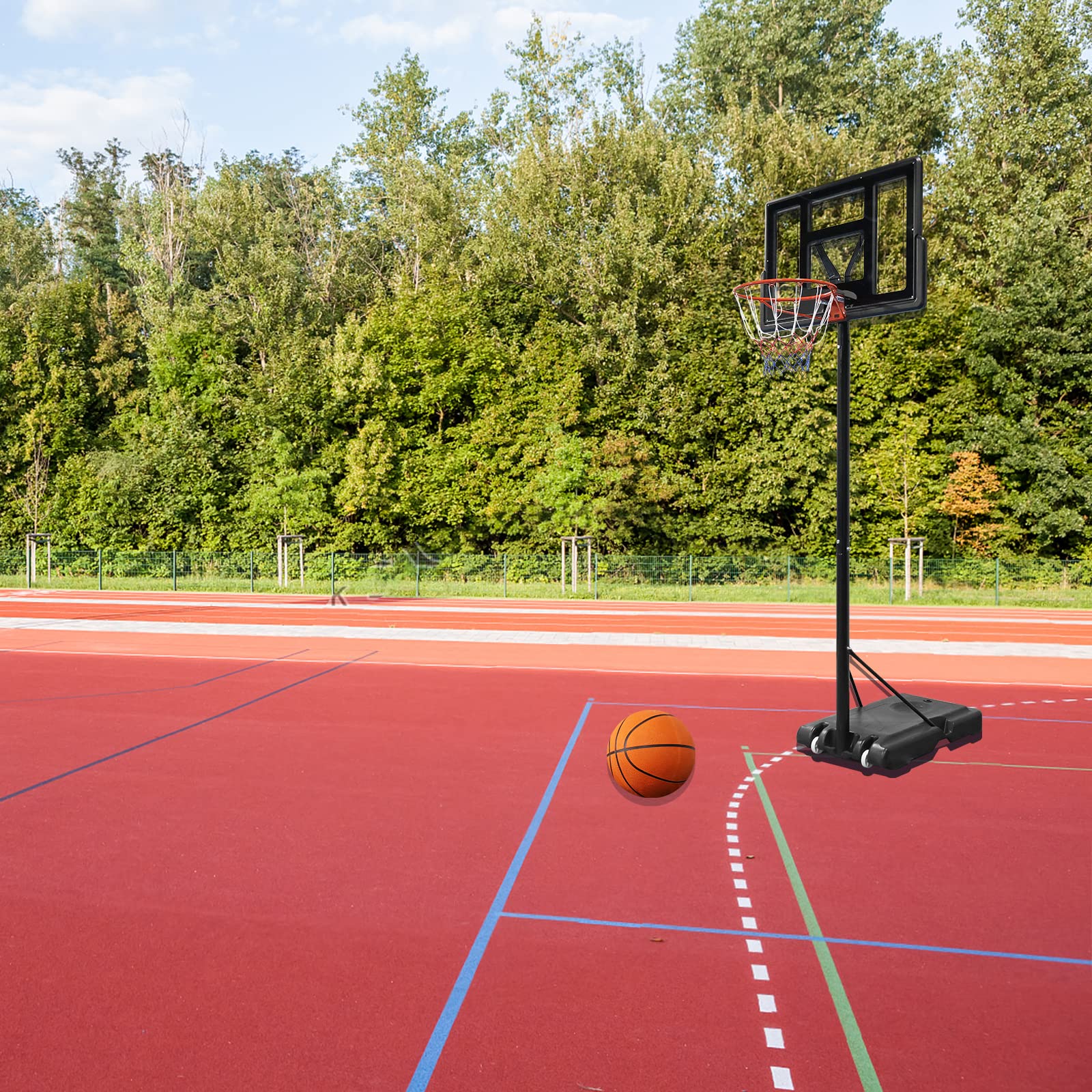 HENGMEI 3.05m Canestro da esterno, Attrezzatura da Basket per Parco Giochi Interno, Canestro da Basket Regolabile in Altezza con Ruote di Supporto per Bambini e Adulti, Nero