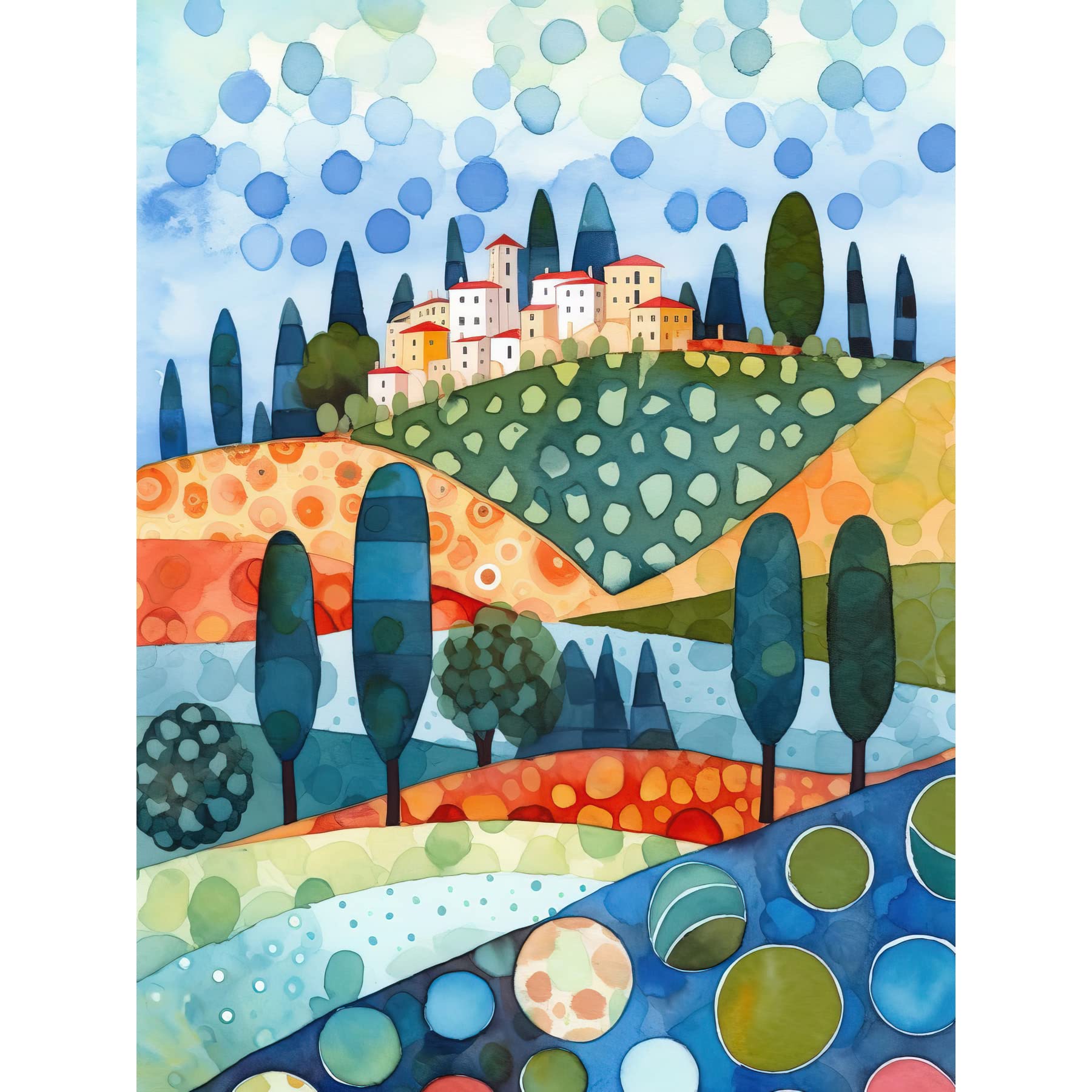 Artery8 Italian Abstract Landscape Folk Art Large Wall Art Poster Print Thick Paper 18X24 Inch