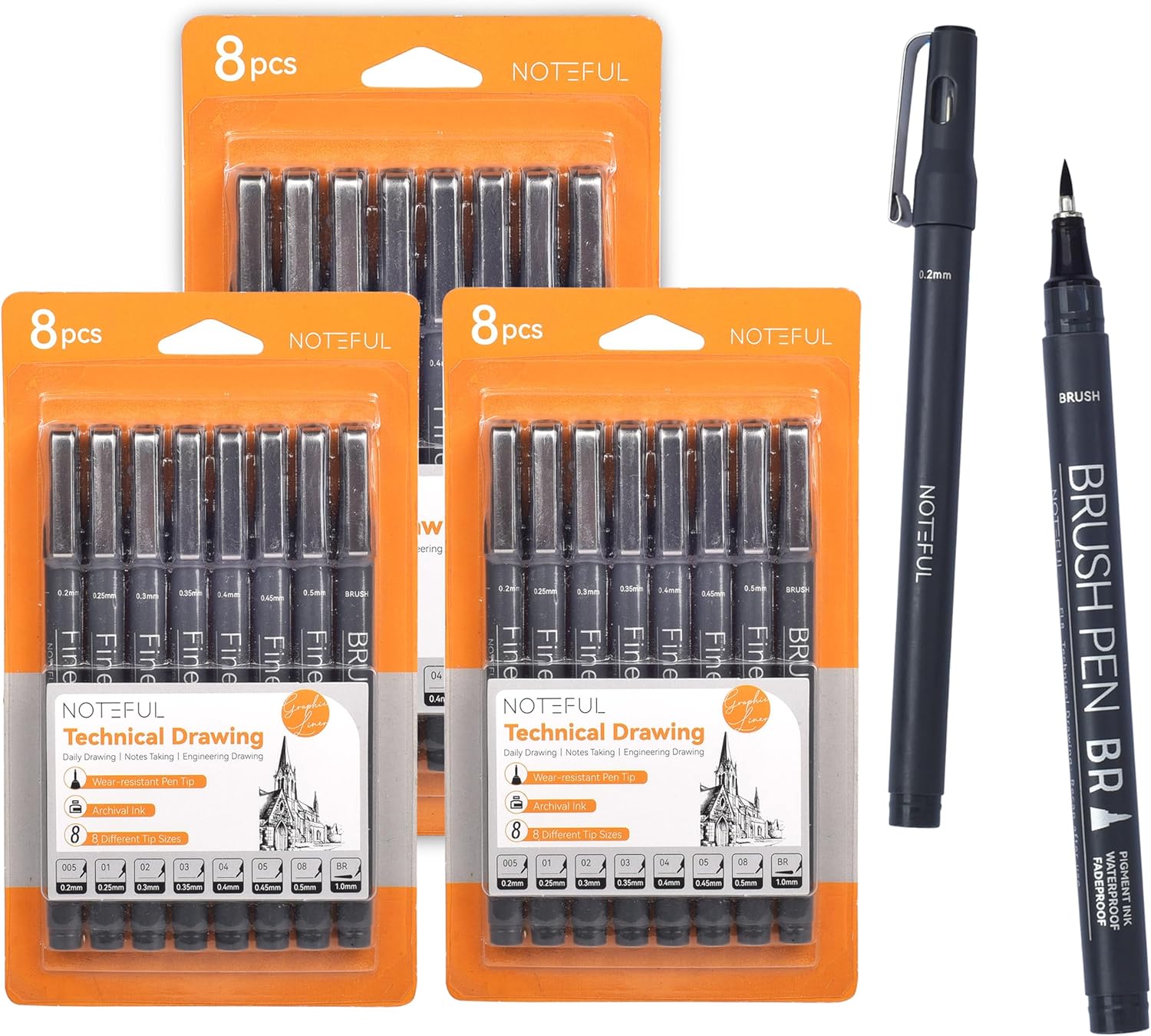 Fineliner Pens - Black Micro Pens for Writing, Drawing & Journaling – Archival Waterproof Ink – Precision Art Pens for Sketching, Outlining & Detailing (2 Count (Pack of 8))
