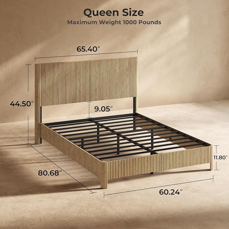 Evermagin Natural Queen Bed Frame with Headboard image 2