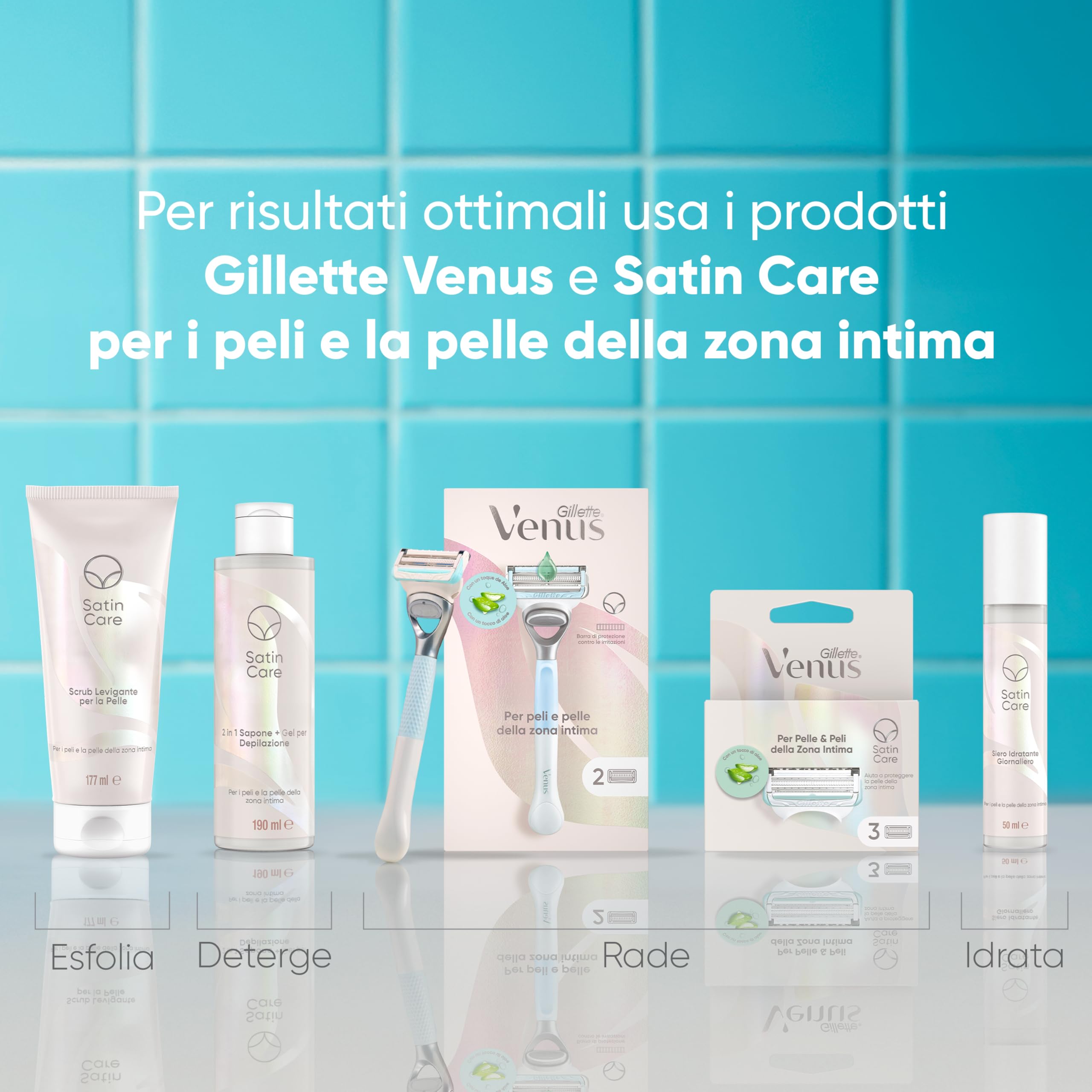 Gillette Venus, Rasoio per Peli e Pelle della Zona Intima + 2 Confezione di Lamette di Ricambio, Rasoio Parti Intime Donna, Lamette Donna Gillette Venus Ricariche