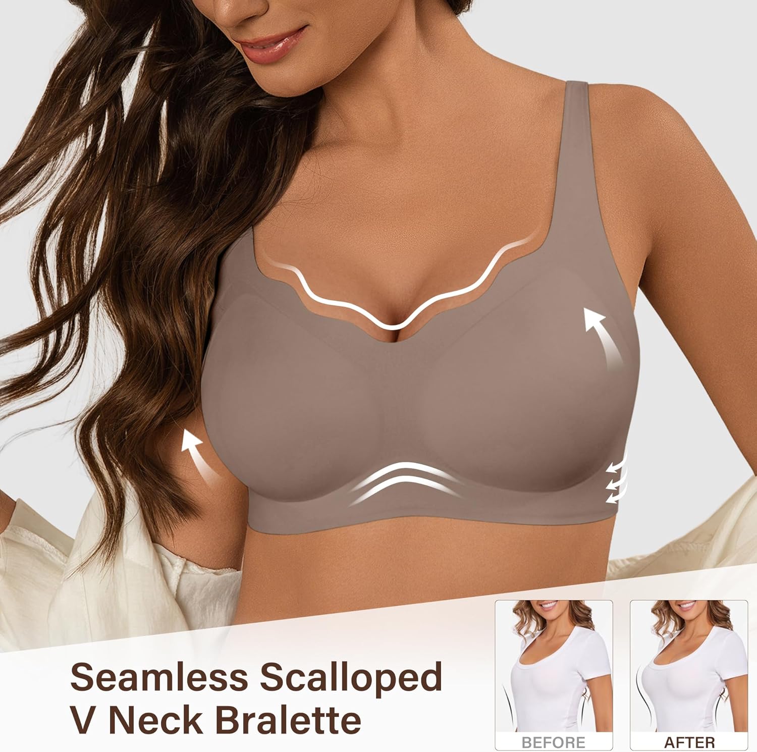 DEANGELMON Bras for Women No Underwire Seamless Wireless T-Shirt Bras Comfort V Neck Bra - Image 2