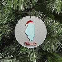Vista 51 de Vermont Christmas Ornament - Winter Theme Featuring Snow, State Terrain Map and Santa Cap - 2025 Hanging Acrylic Disc Decoration For Tree - Unique