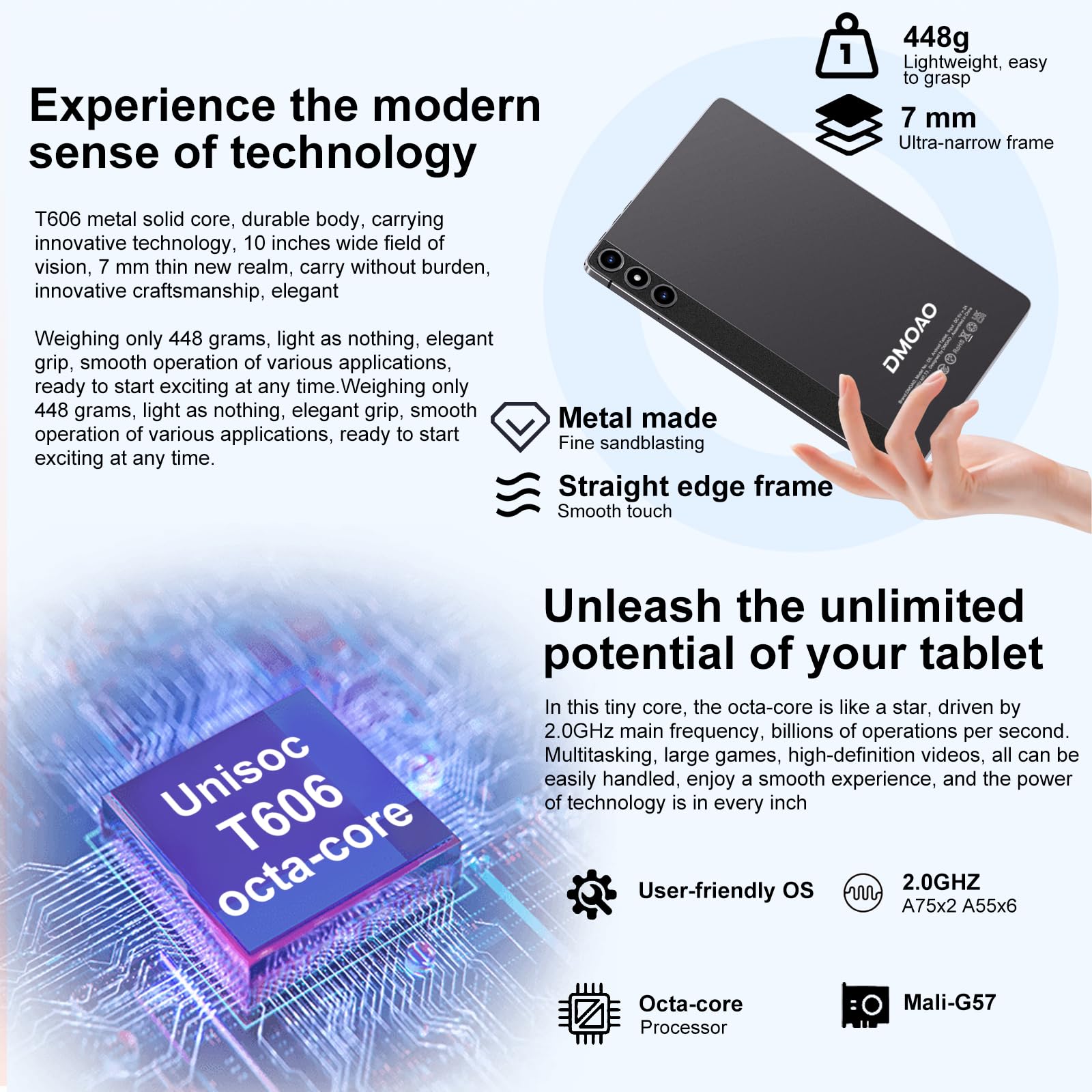 DMOAO Tablet Android 14 con 22GB RAM+128GB ROM(1TB TF, Tablet 10 Pollici con Widevine L1, Octa-Core 2.0GHZ, 5G Wi-Fi, GPS, 8000mAh, 8MP+5MP, Bluetooth 5.0, USB-C,Tastiera, Marrone