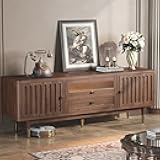 IRONCK TV Stand for 70 Inch TV, Mid Century Modern Entertainment Center with Arched Design, LED Lighting and Charging Station, 63'' TV Stands for Living Room, Bedroom (Walnut)