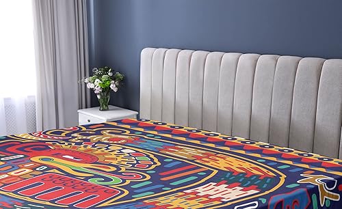 Miniatura 2 de Lunarable Sábana bajera mexicana, patrón de cultura colorido, arte abstracto, serpiente en estilo popular vivo, ropa de cama de tela decorativa