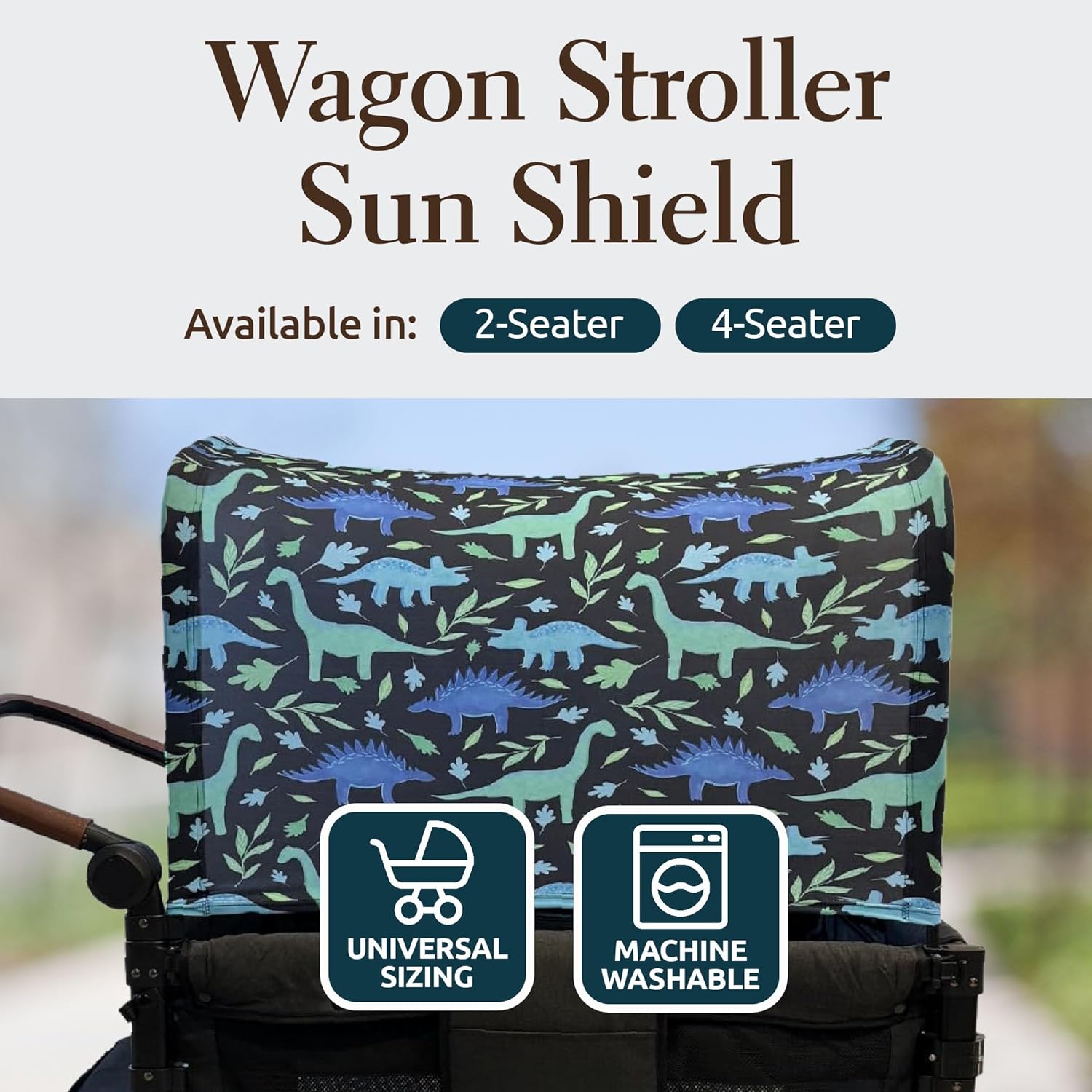 Wagon Stroller Canopy Accessories, Adjustable Stroller Cover with Sun Shield, Blue Dinosaur, 2 Seater, 51”x 38”x 0.5