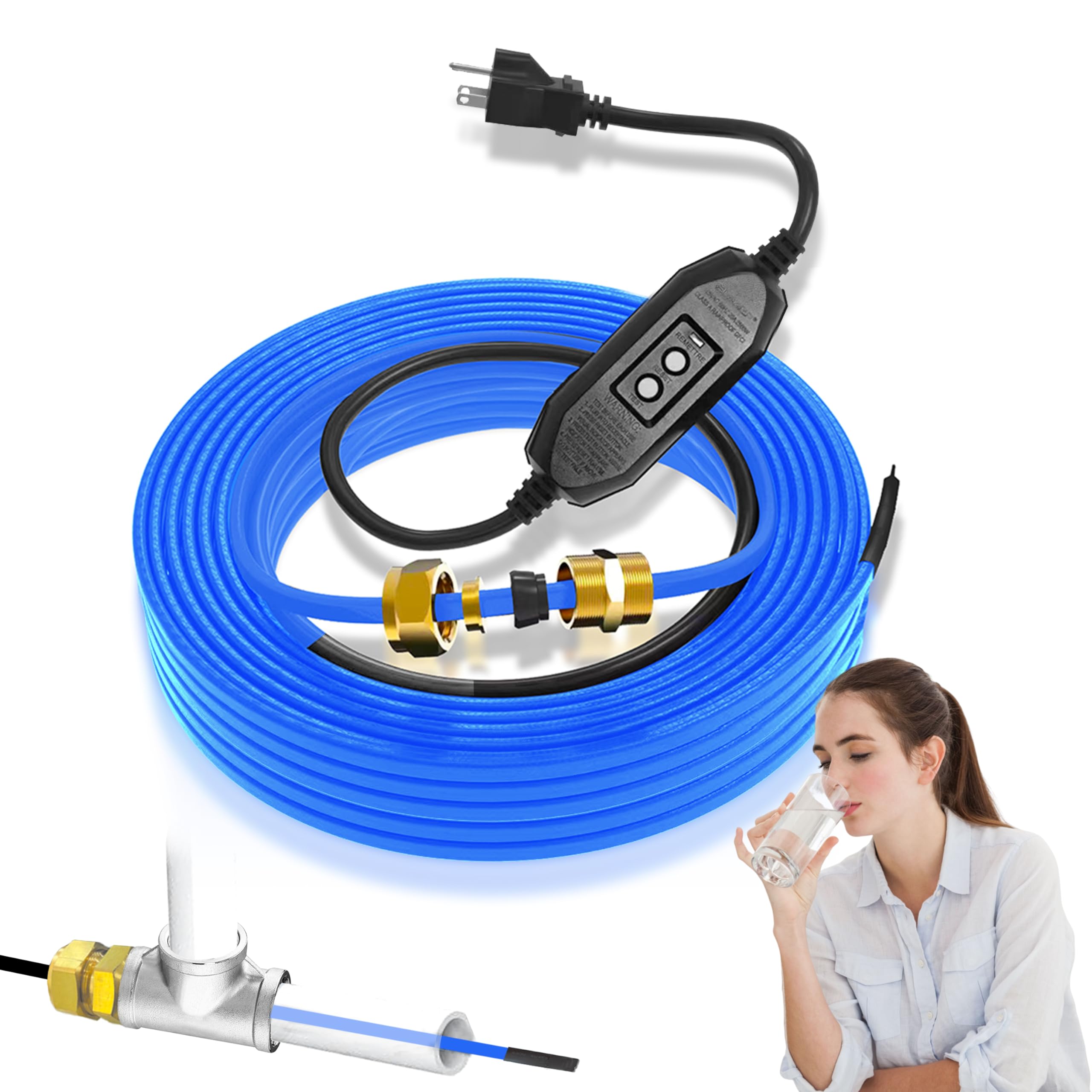 In Pipe Heating Cable Prevents Pipes from Freezing, YeloDeer Internal Self-regulating Heat Trace Cable for Safe Drinking Water, 120 V 50 ft.