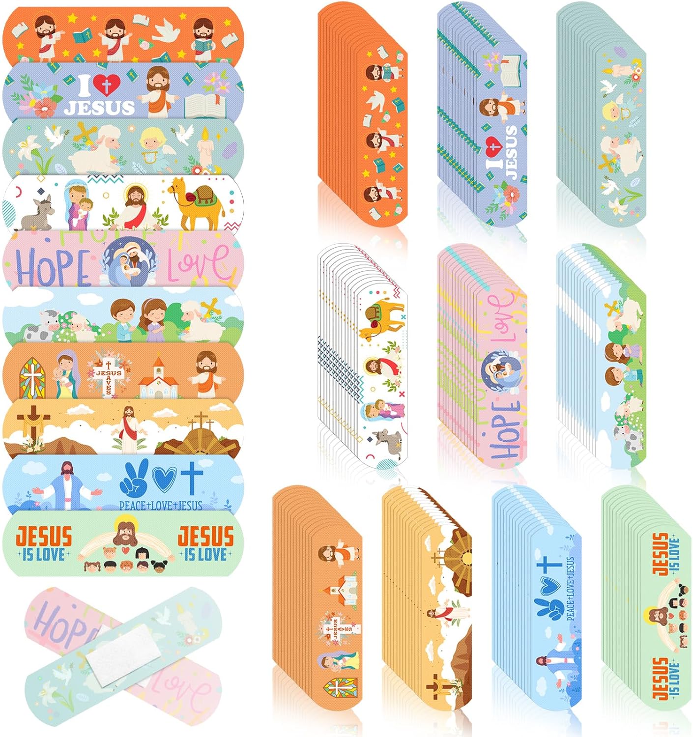 Threlaco 400 Pcs Jesus Bandages Jesus Adhesive Bandages Kids Adults Bulk 2.83x0.75'' Christian Gifts God Bless You Waterproof PE Heals Bandage for Boo Boo Church Sunday School Supplies, Latex Free