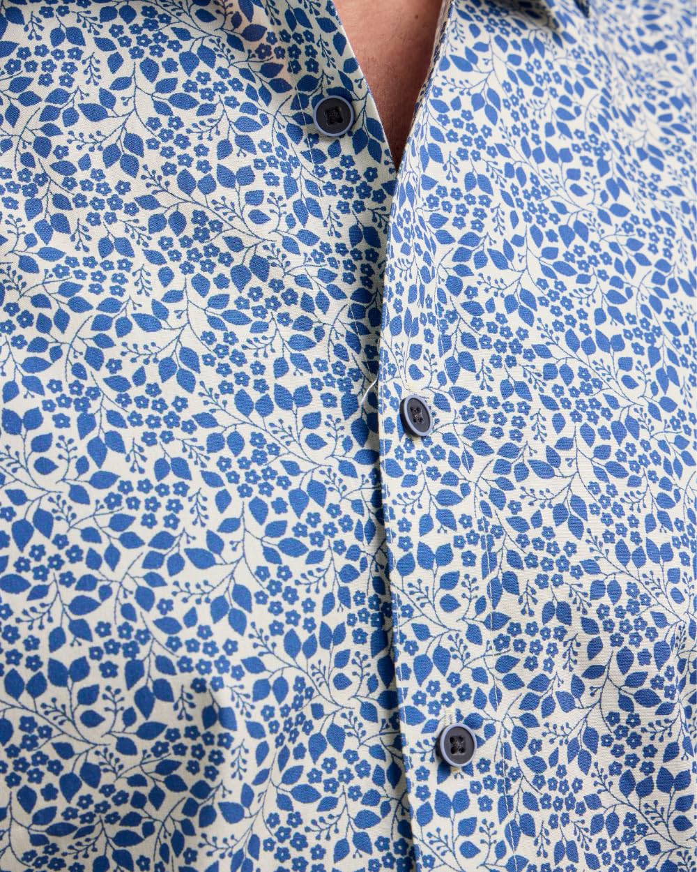 Double TWO Camicia da uomo classica con stampa floreale a maniche lunghe con bottoni